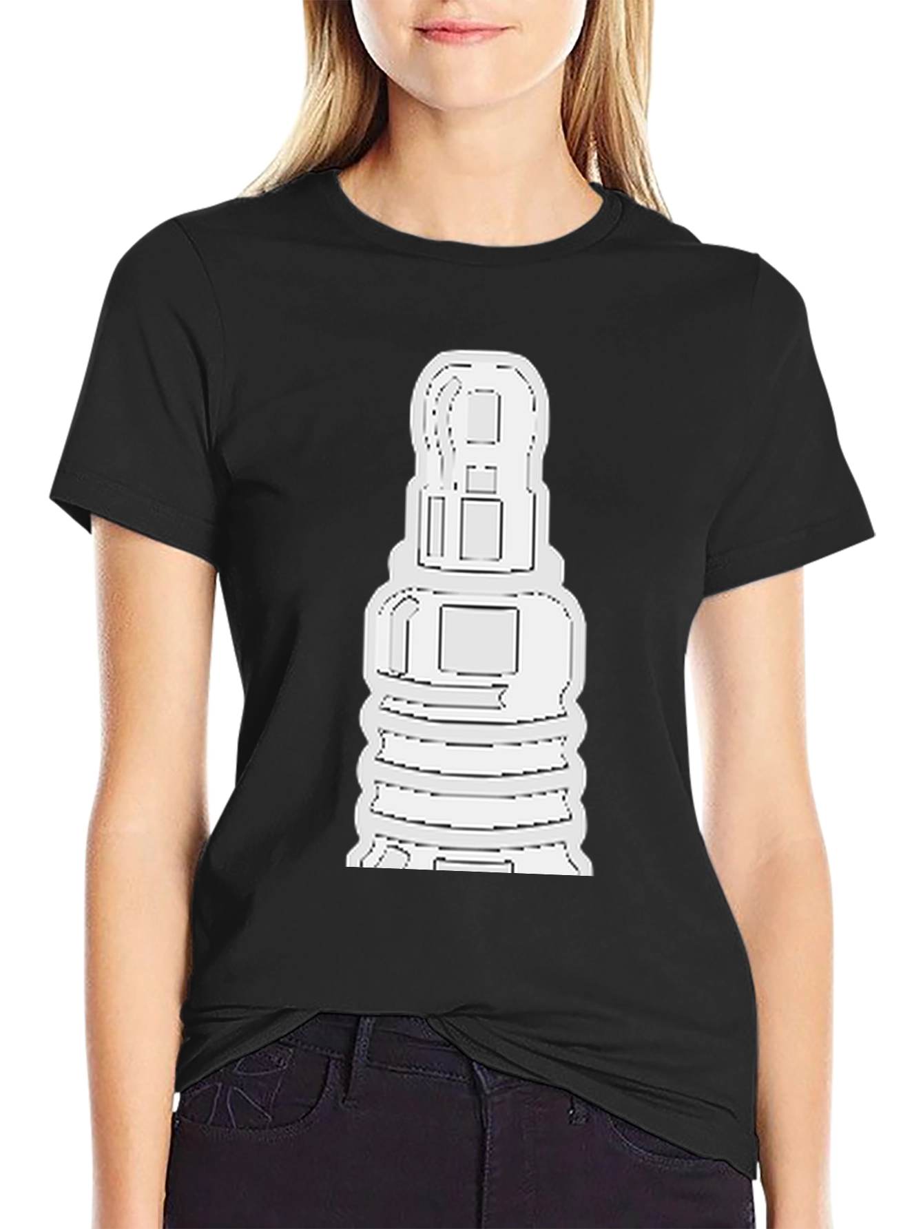 Abstract White Graphic Print Black Tee