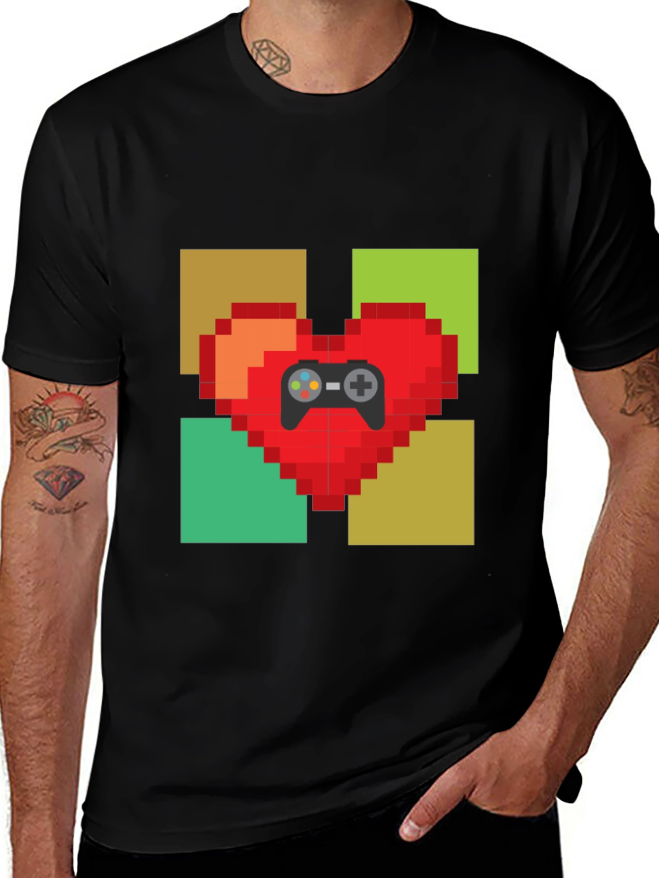 Pixel Heart Gamer T-Shirt - Black
