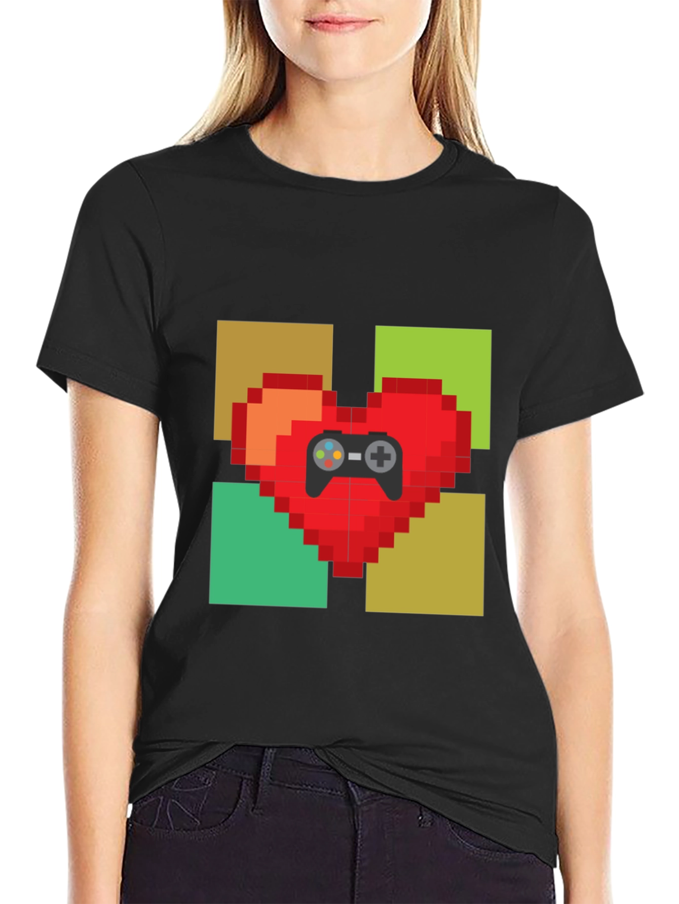 Pixel Heart Gamer T-Shirt - Black
