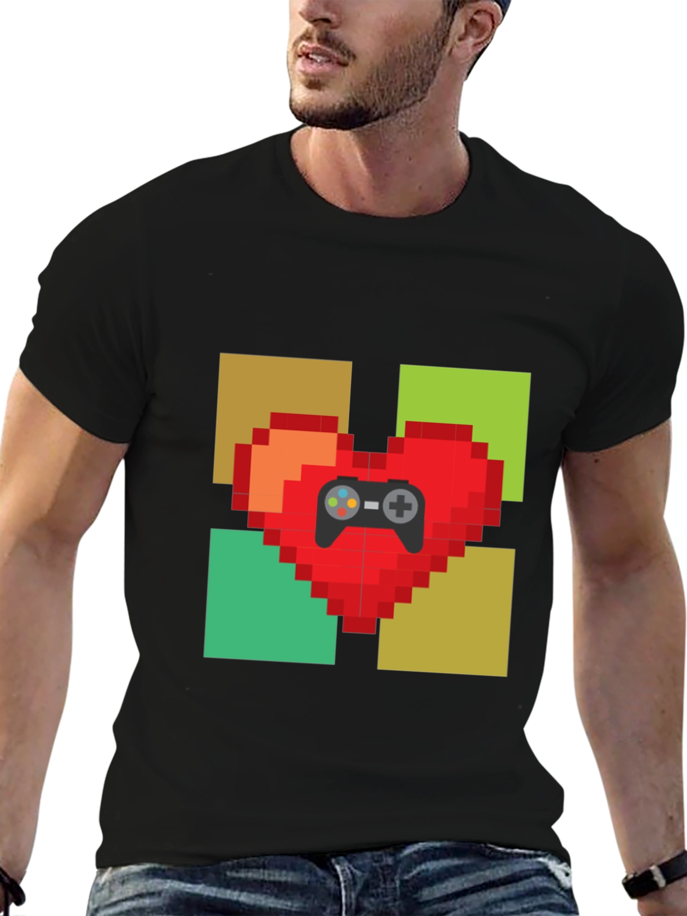 Pixel Heart Gamer T-Shirt - Black