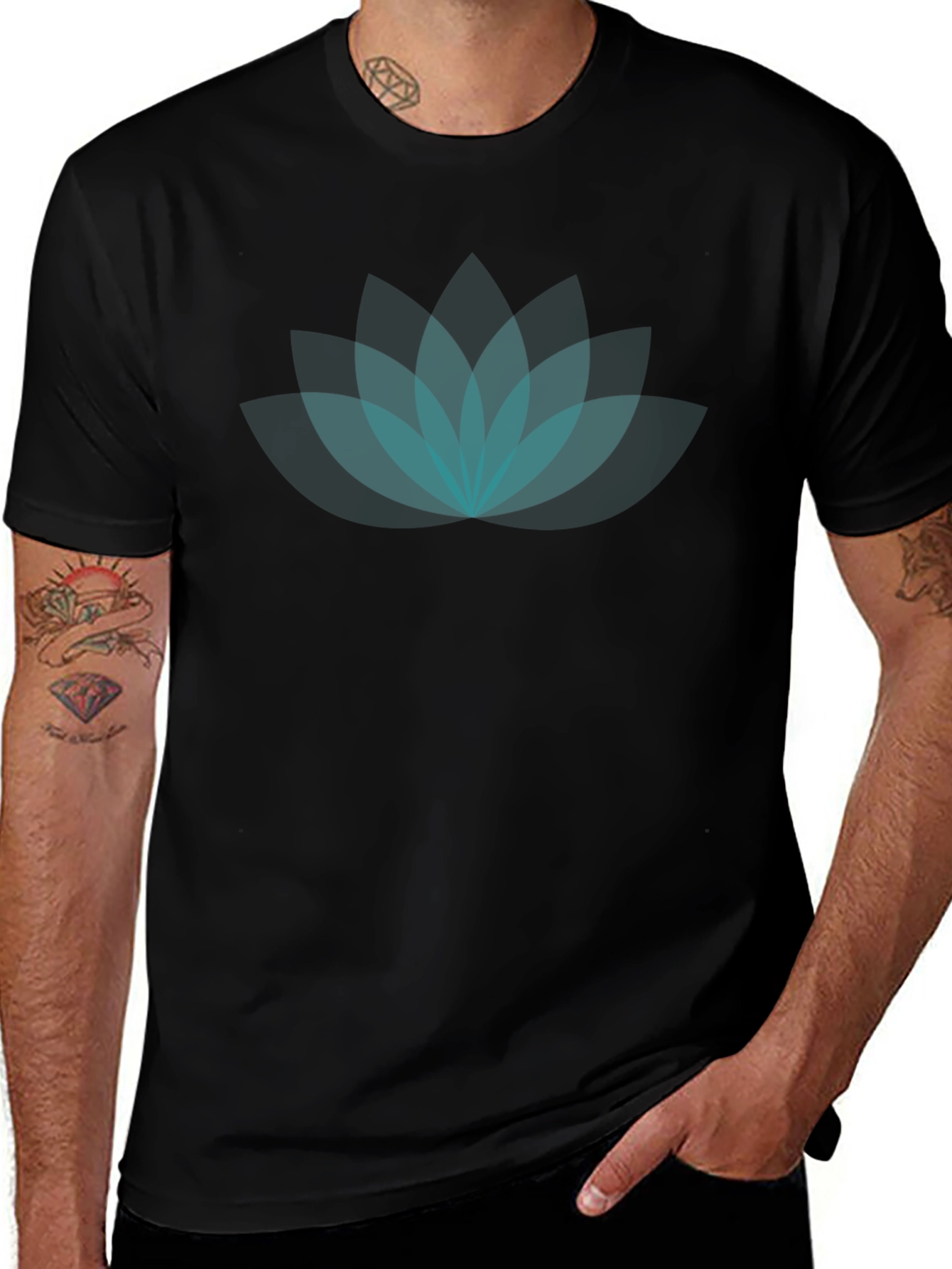 Lotus Flower Graphic T-Shirt - Teal on Black