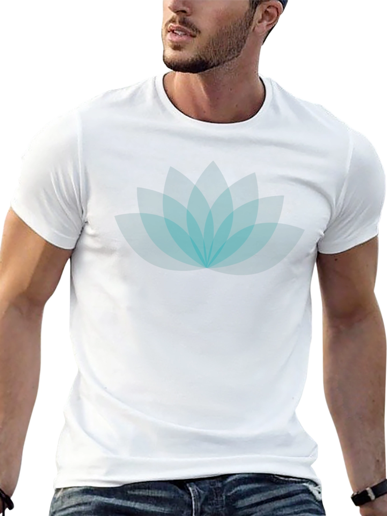 Lotus Flower Graphic T-Shirt - Teal on Black