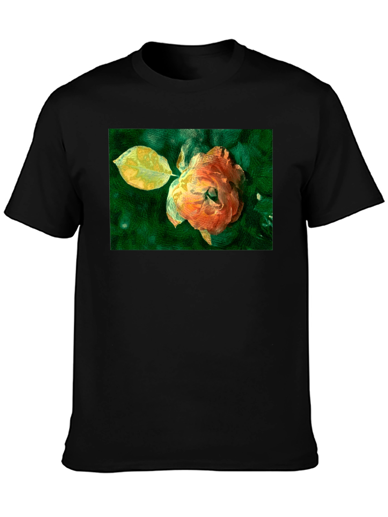 Floral Art Print Black T-Shirt