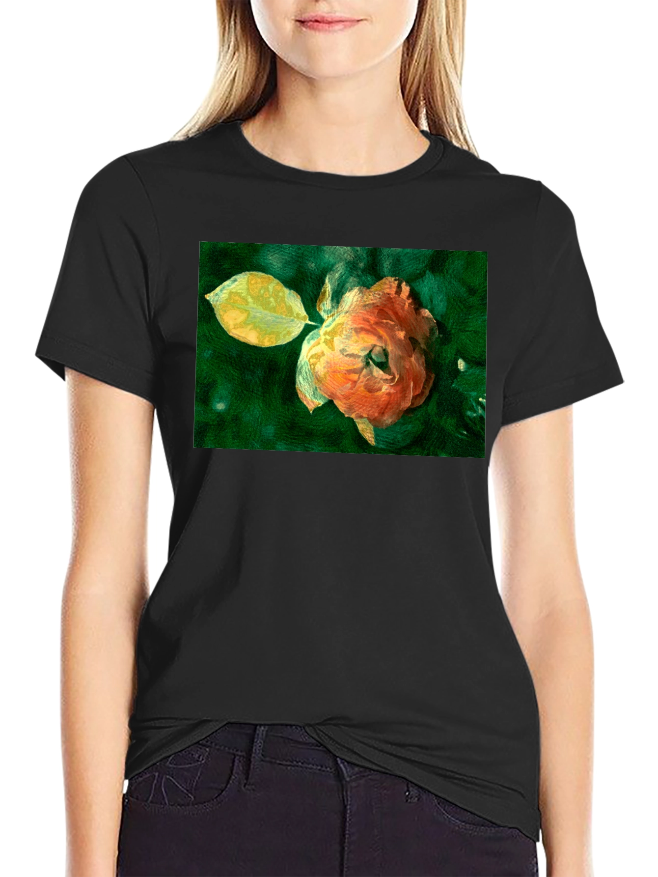 Floral Art Print Black T-Shirt