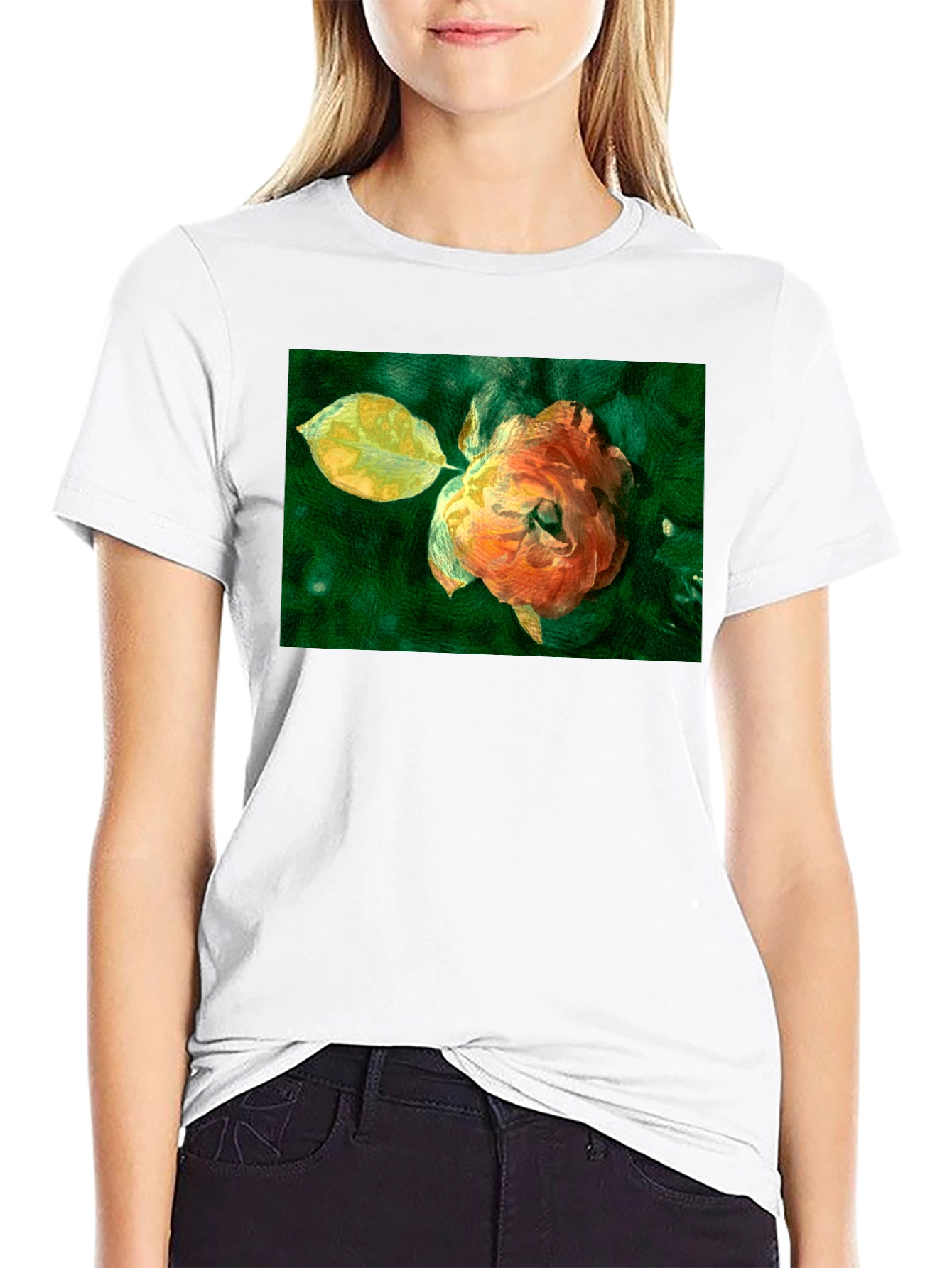 Floral Art Print Black T-Shirt