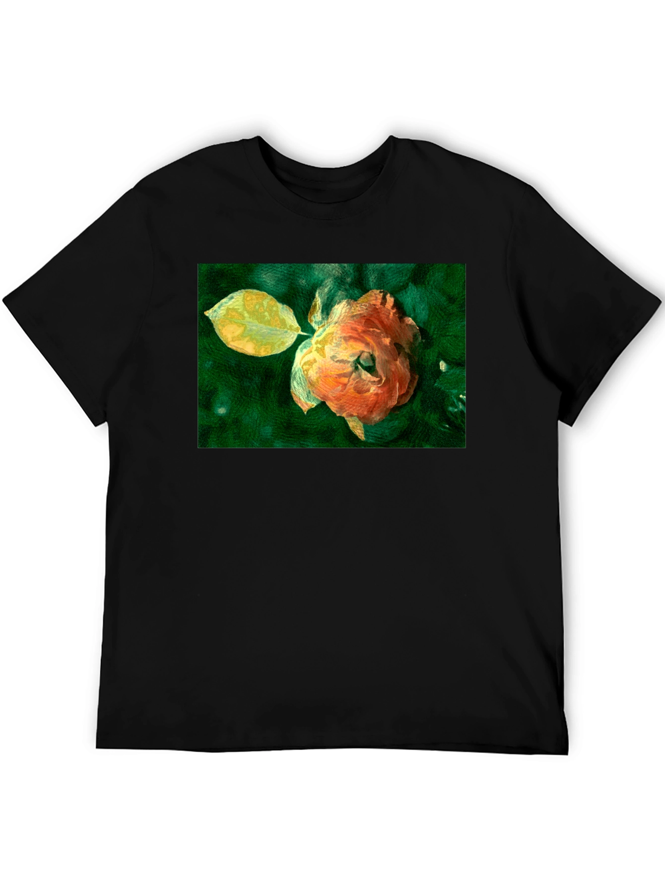 Floral Art Print Black T-Shirt