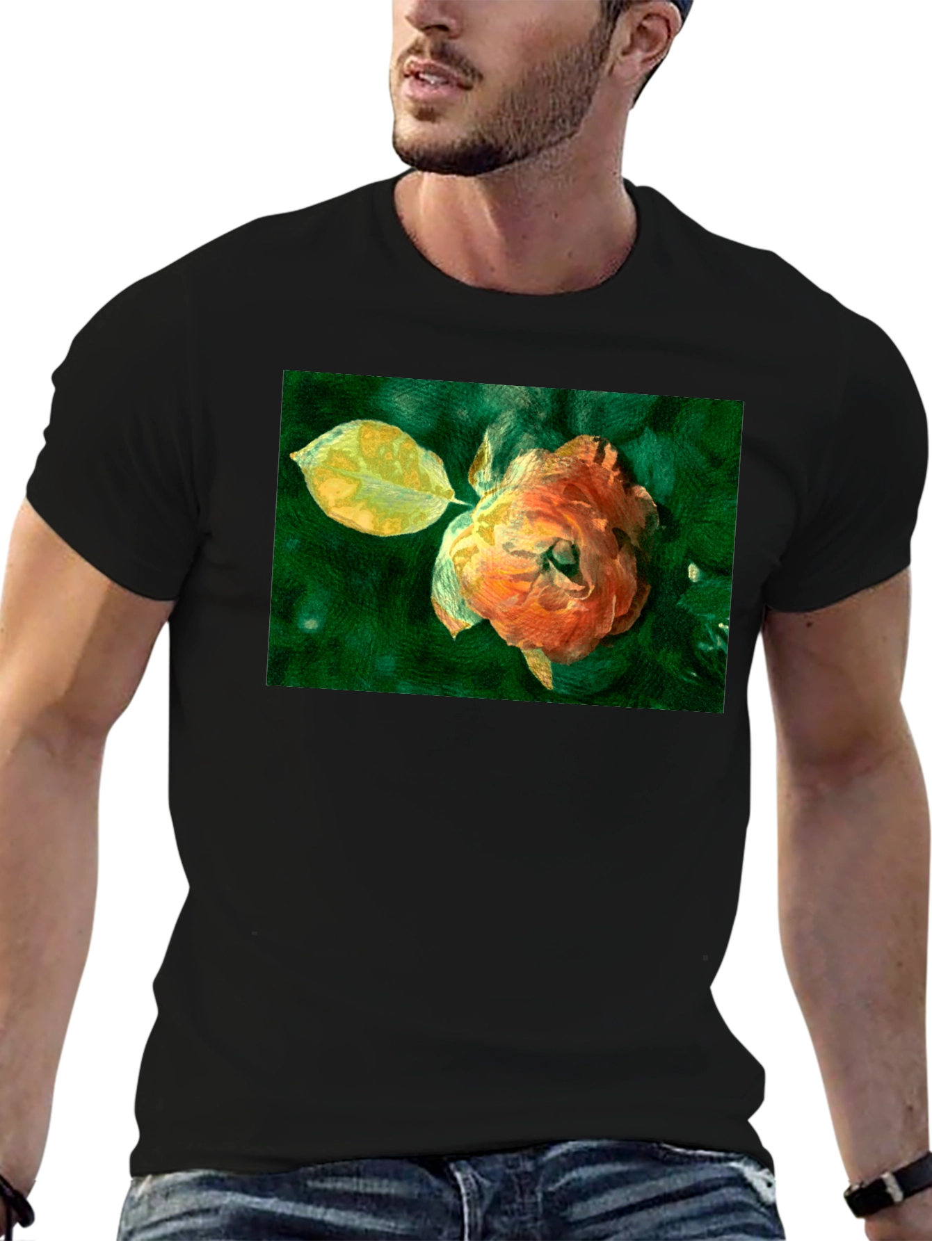 Floral Art Print Black T-Shirt