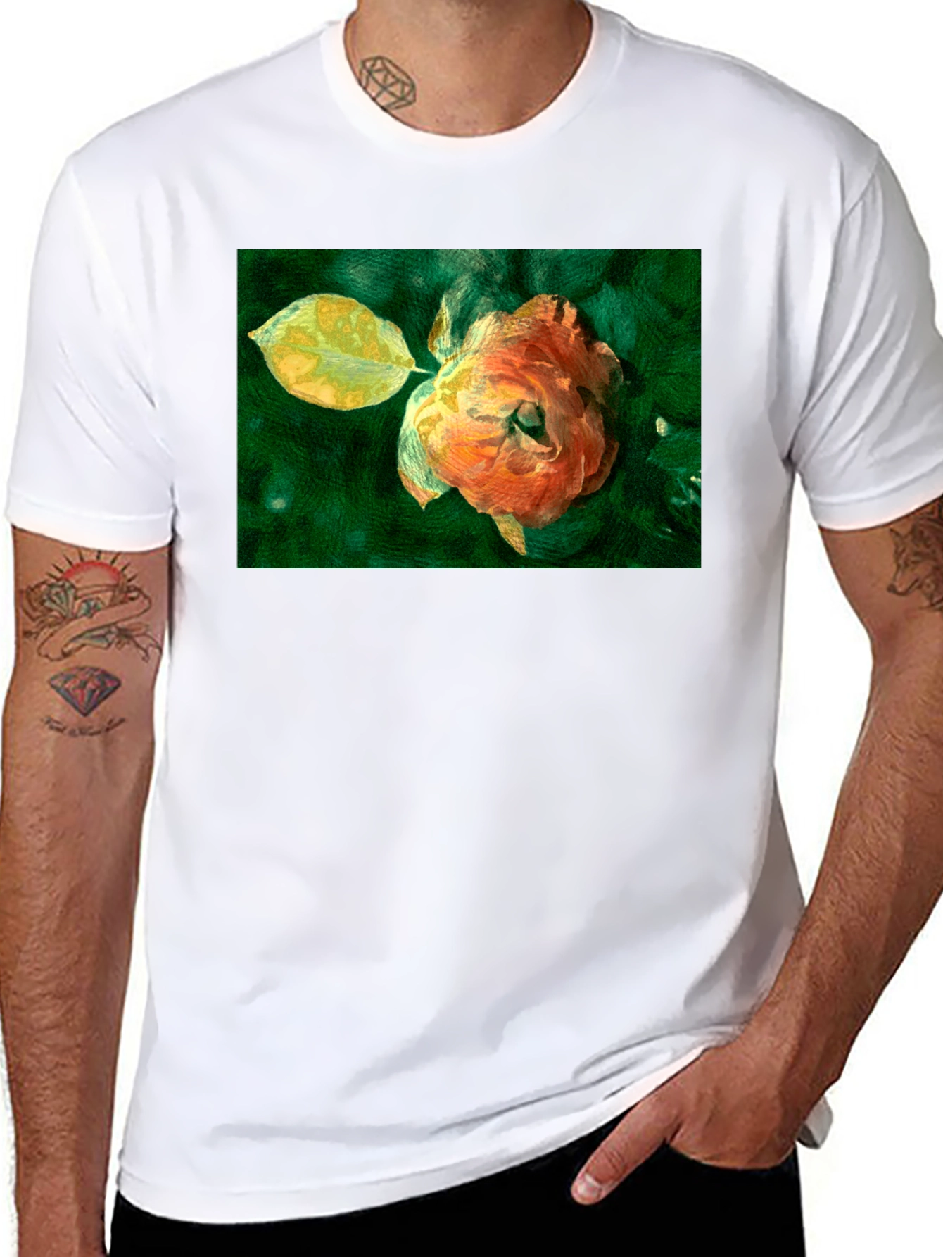 Floral Art Print Black T-Shirt