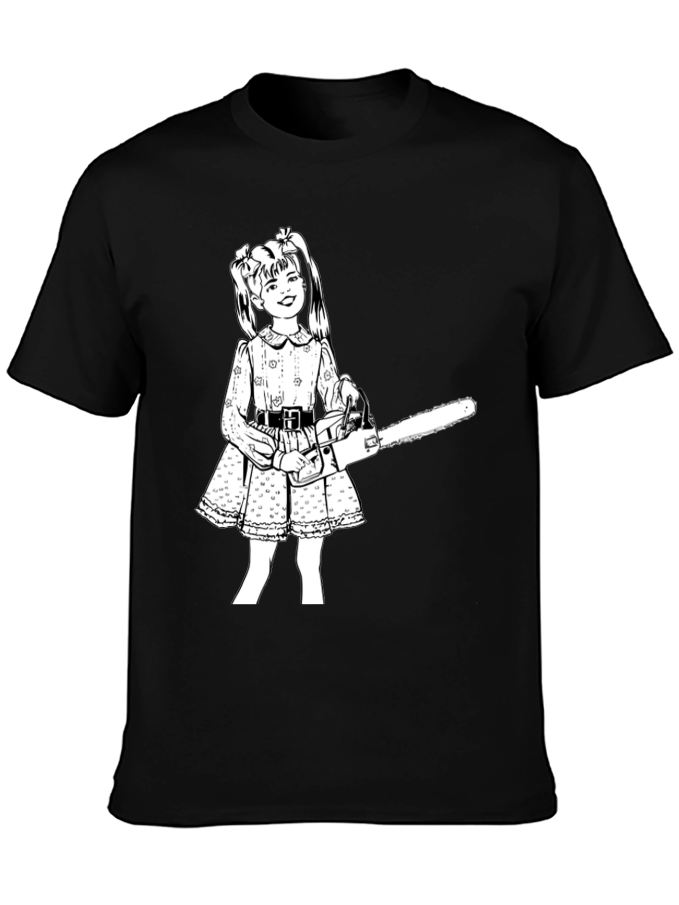 Creepy Cute Girl Chainsaw Black T-Shirt