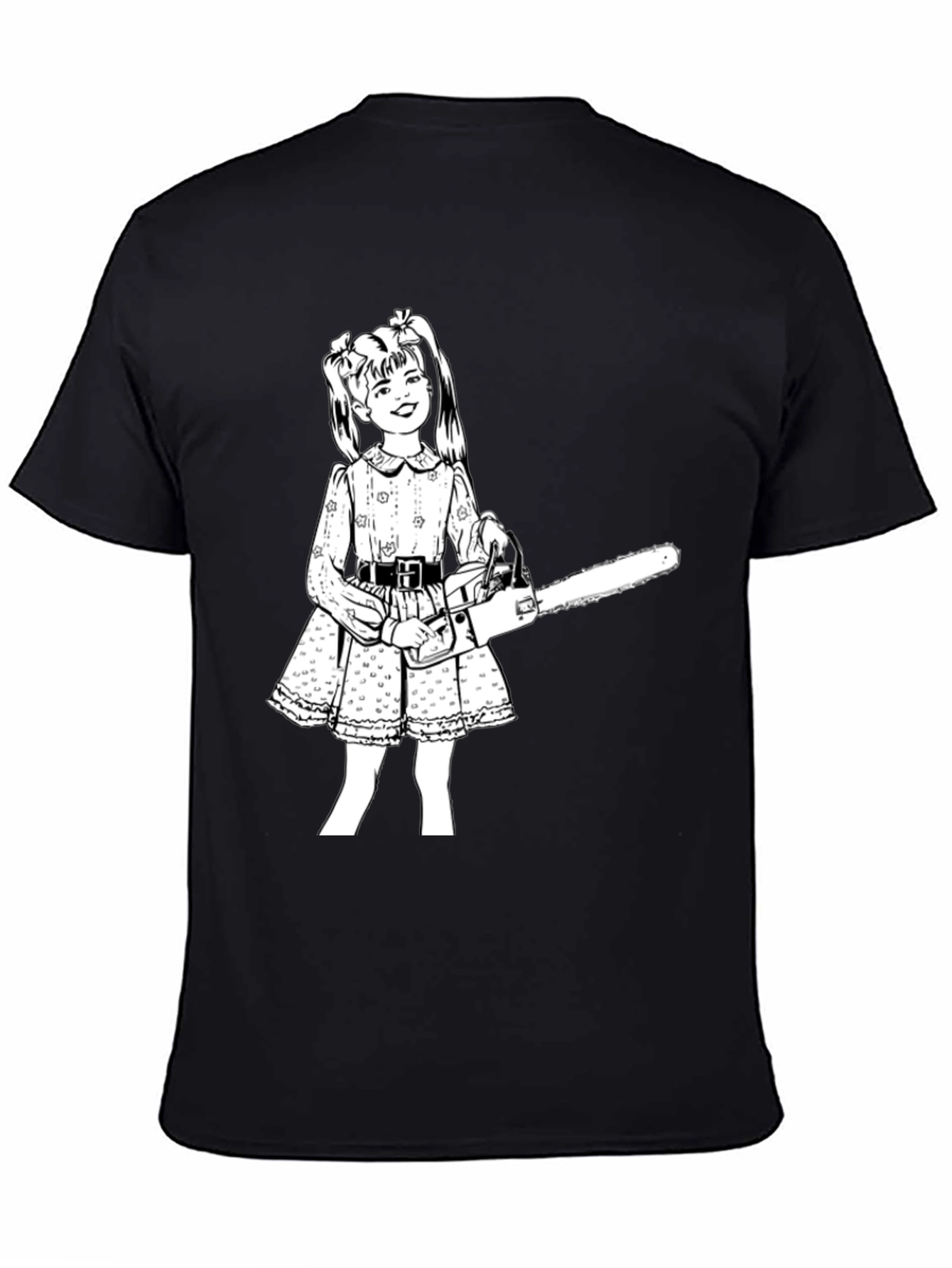 Creepy Cute Girl Chainsaw Black T-Shirt