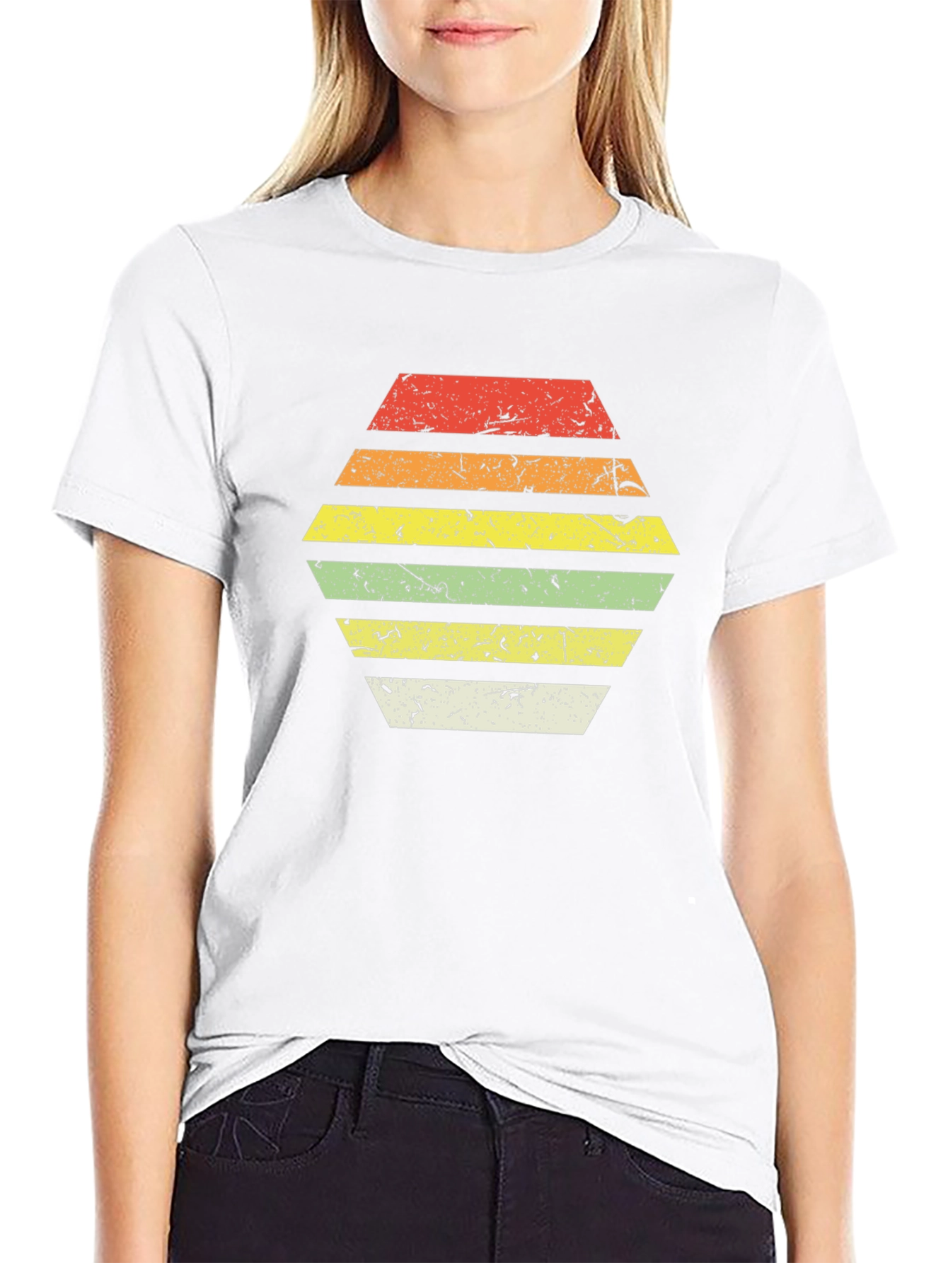 Retro Striped Hexagon Graphic Tee - Black