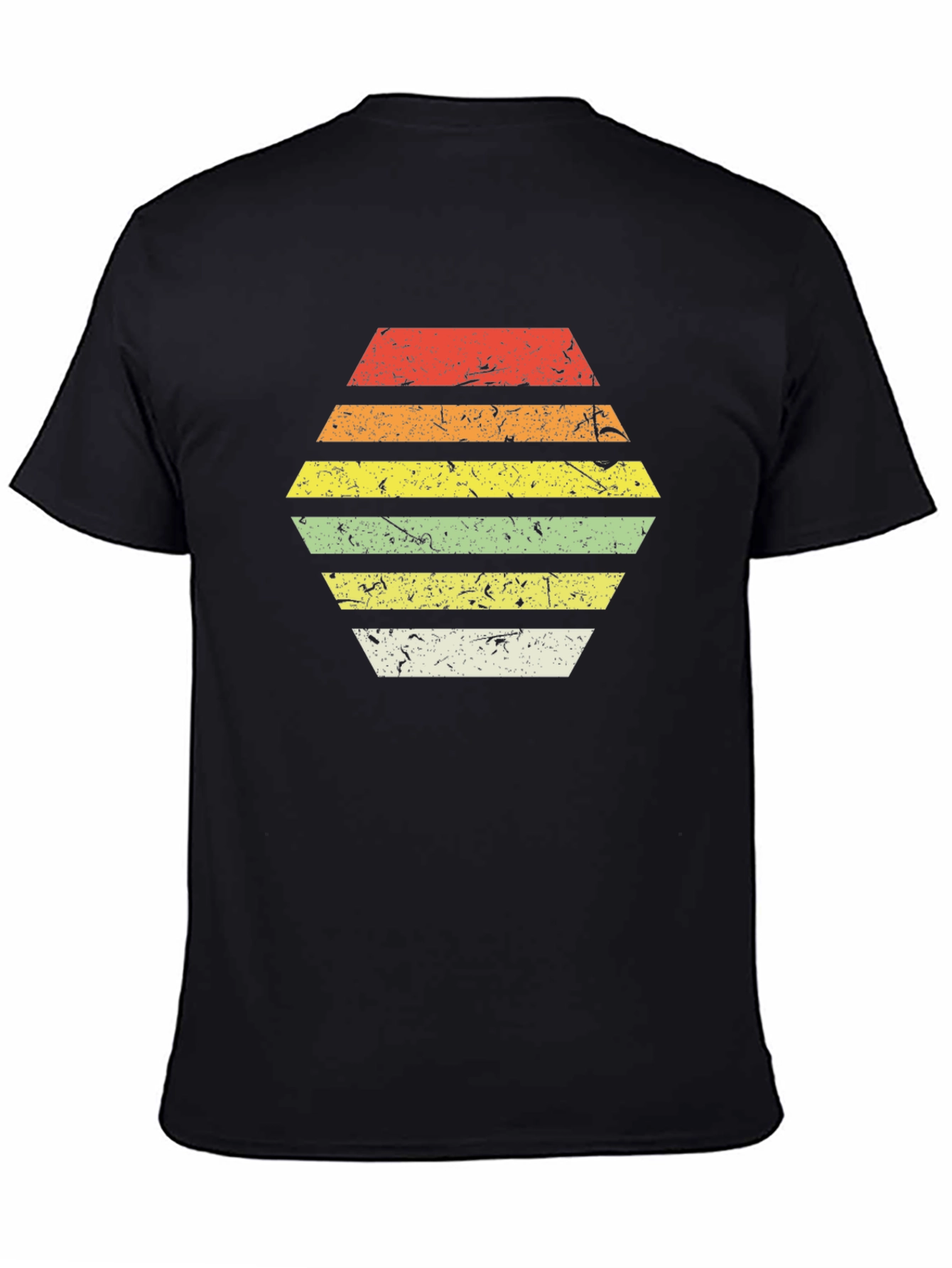 Retro Striped Hexagon Graphic Tee - Black
