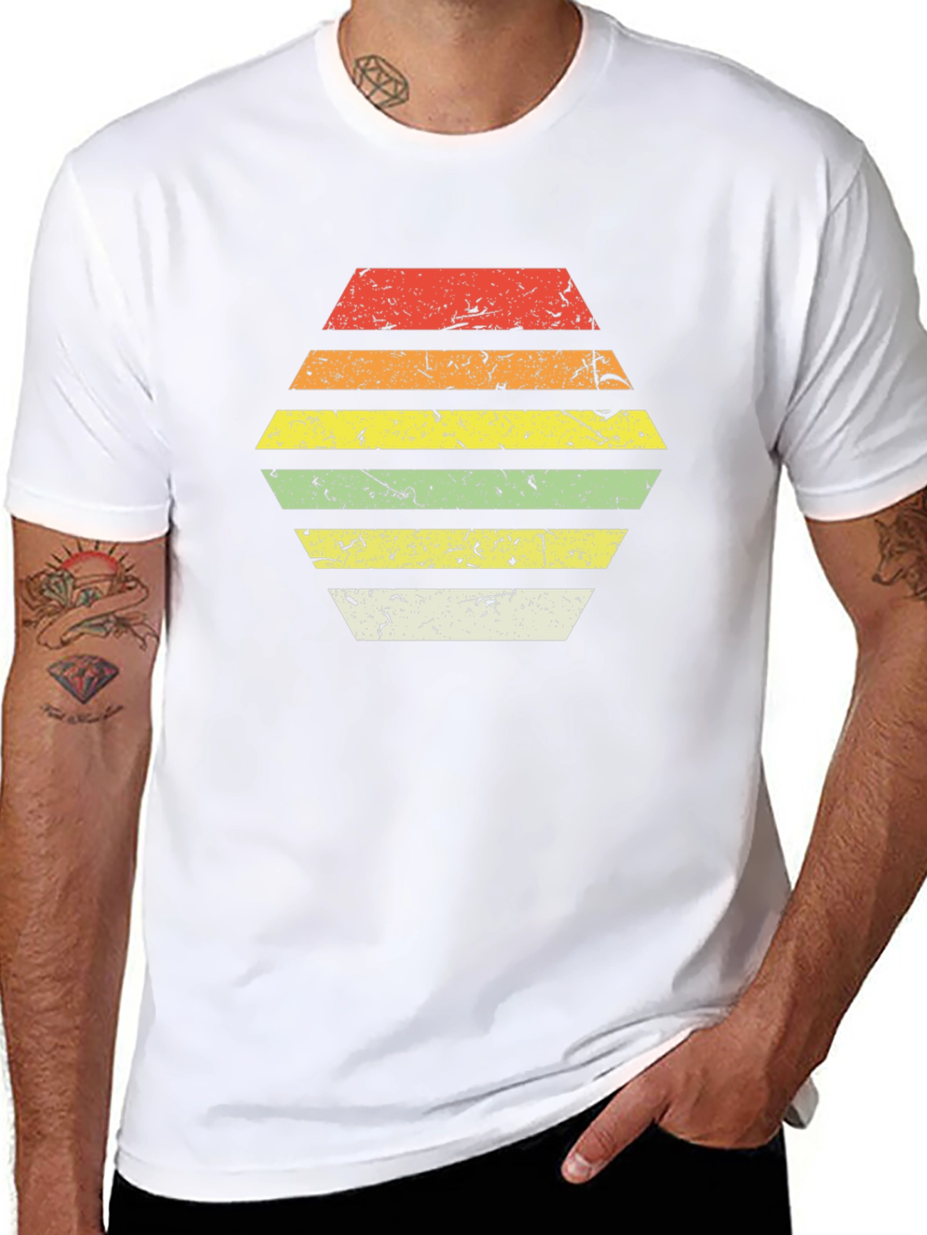Retro Striped Hexagon Graphic Tee - Black