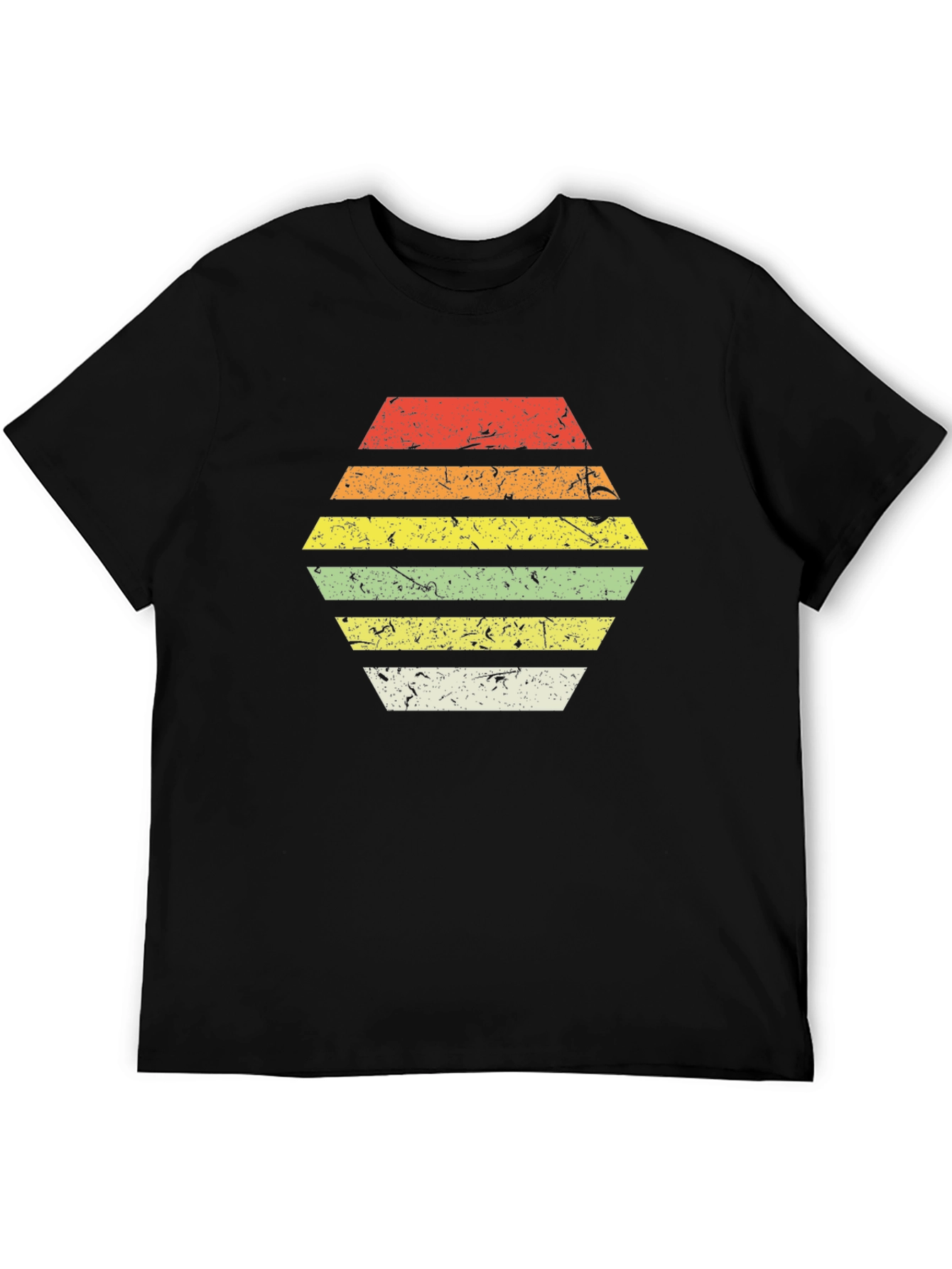 Retro Striped Hexagon Graphic Tee - Black