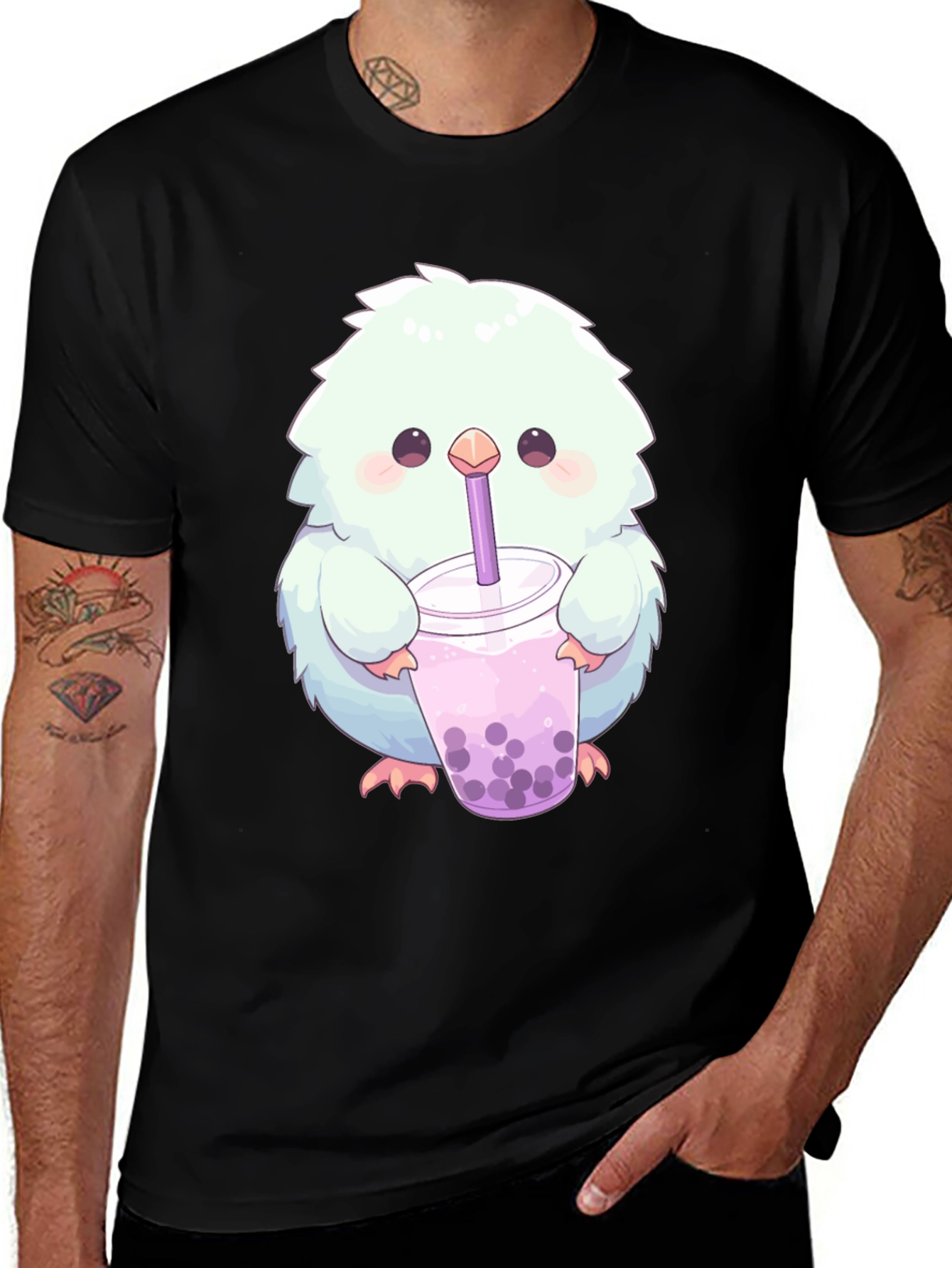 Cute Fluffy Creature Boba Tea Graphic T-Shirt