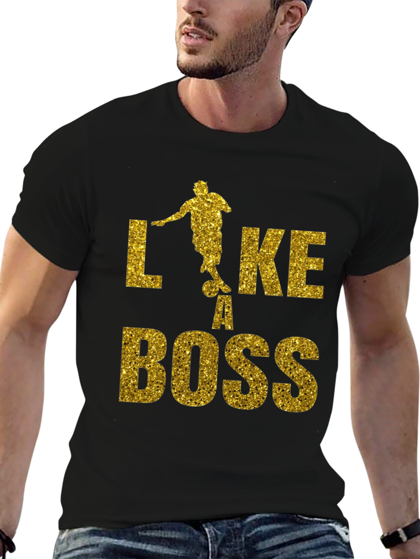 Like a Boss Gold Glitter Soccer T-Shirt
