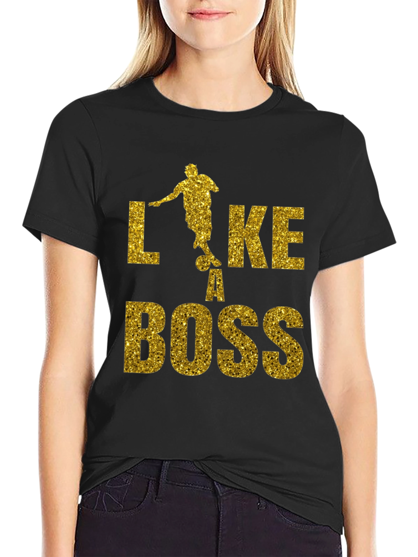 Like a Boss Gold Glitter Soccer T-Shirt