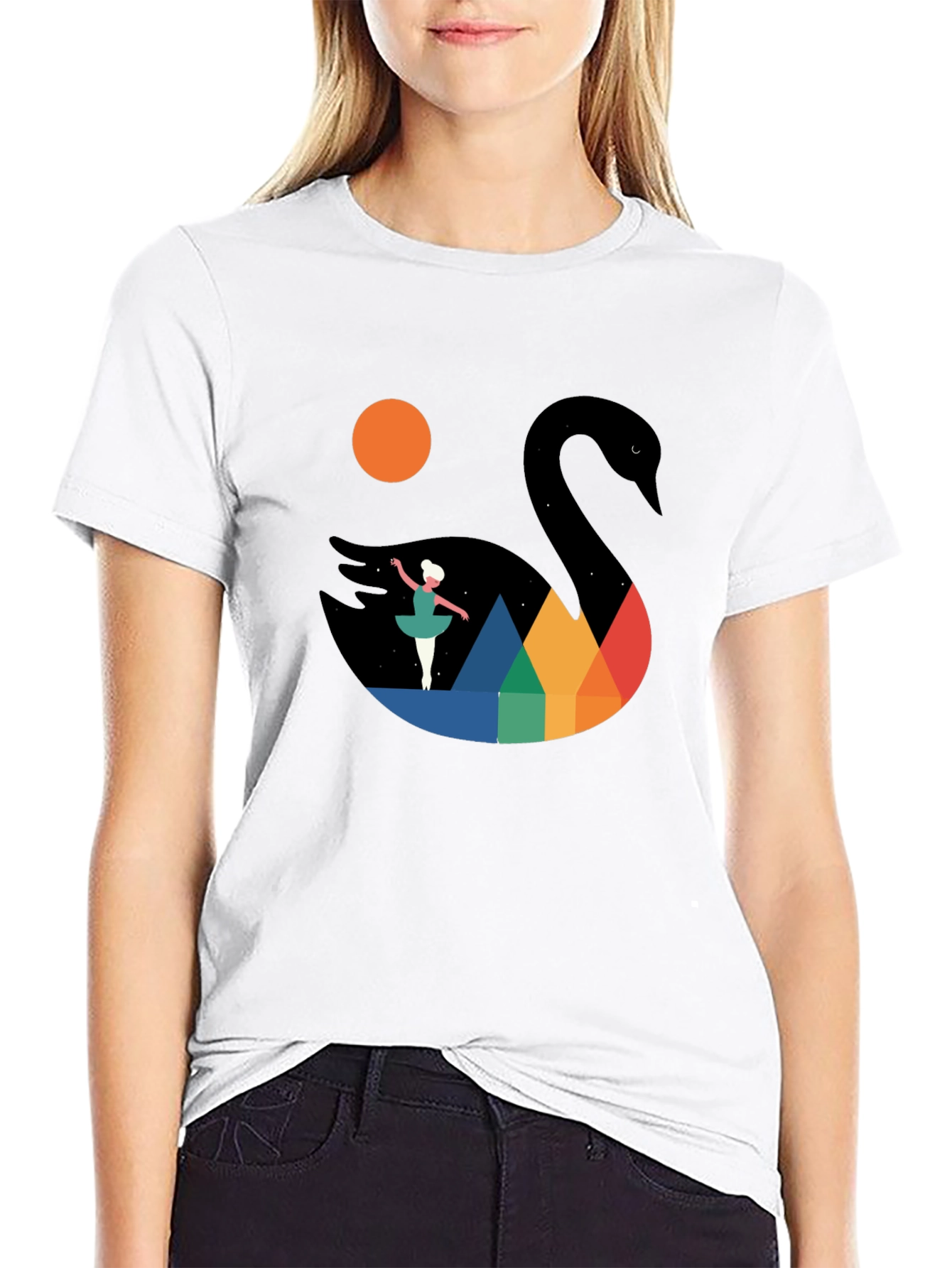 Swan Lake Graphic Tee - Black Cotton Blend