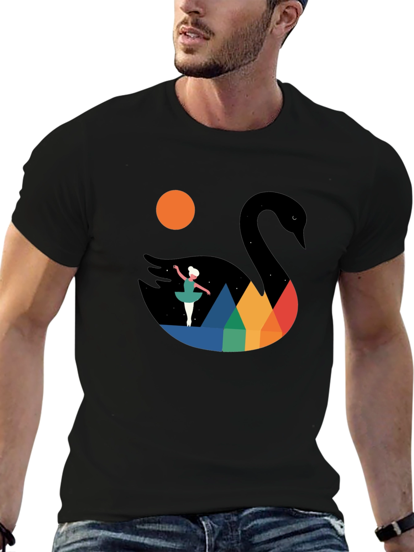 Swan Lake Graphic Tee - Black Cotton Blend