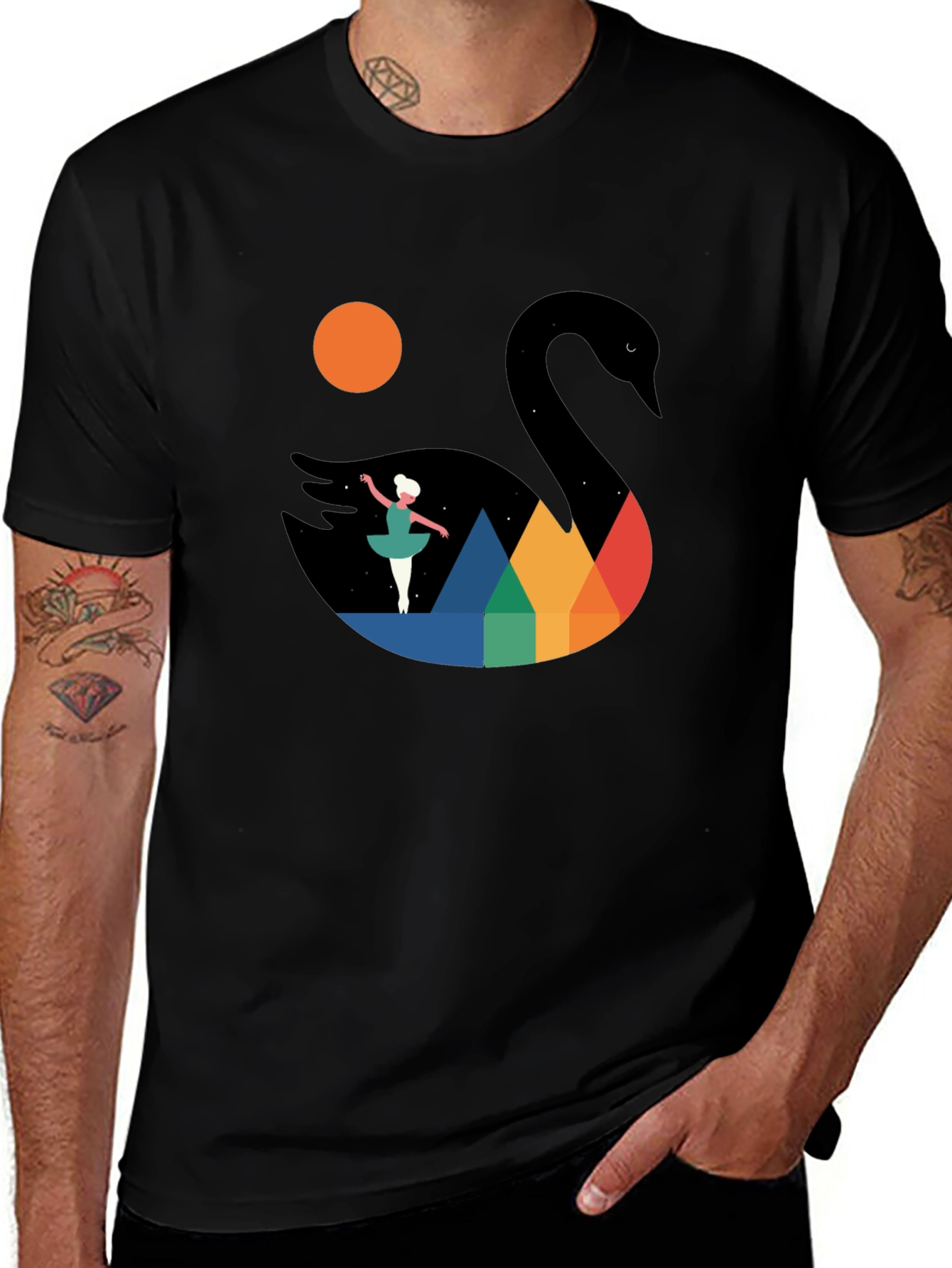 Swan Lake Graphic Tee - Black Cotton Blend
