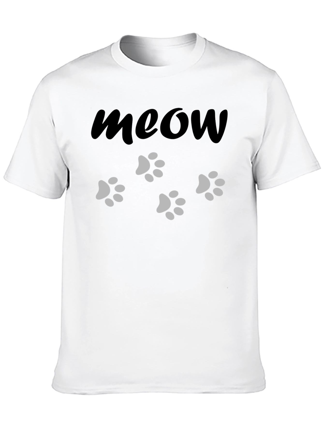 Meow Cat Paw Print Black T-Shirt