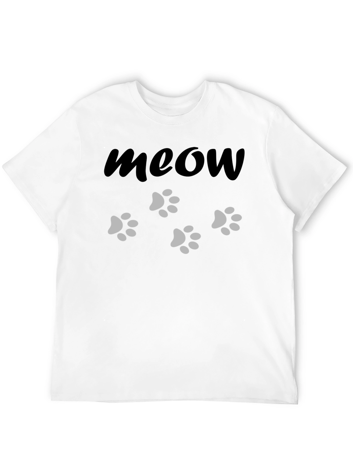 Meow Cat Paw Print Black T-Shirt
