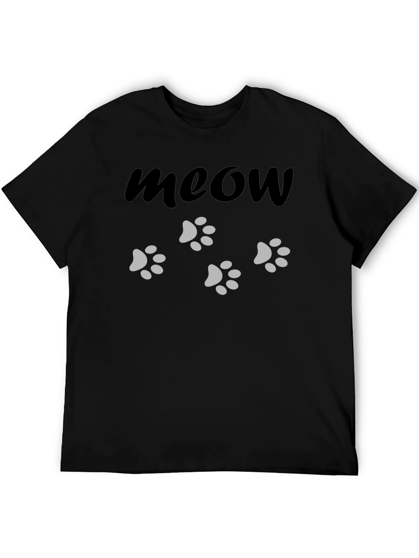 Meow Cat Paw Print Black T-Shirt