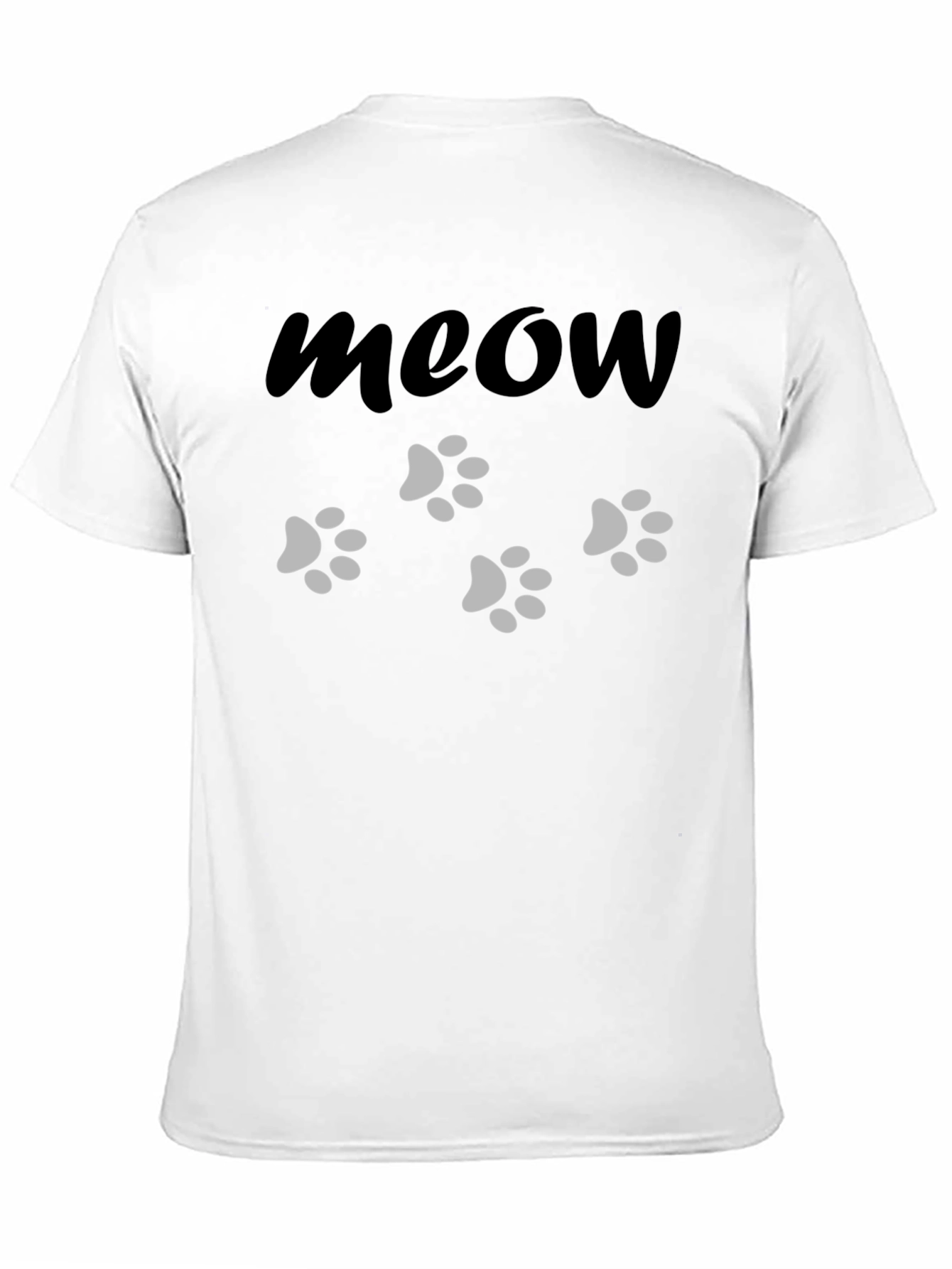 Meow Cat Paw Print Black T-Shirt