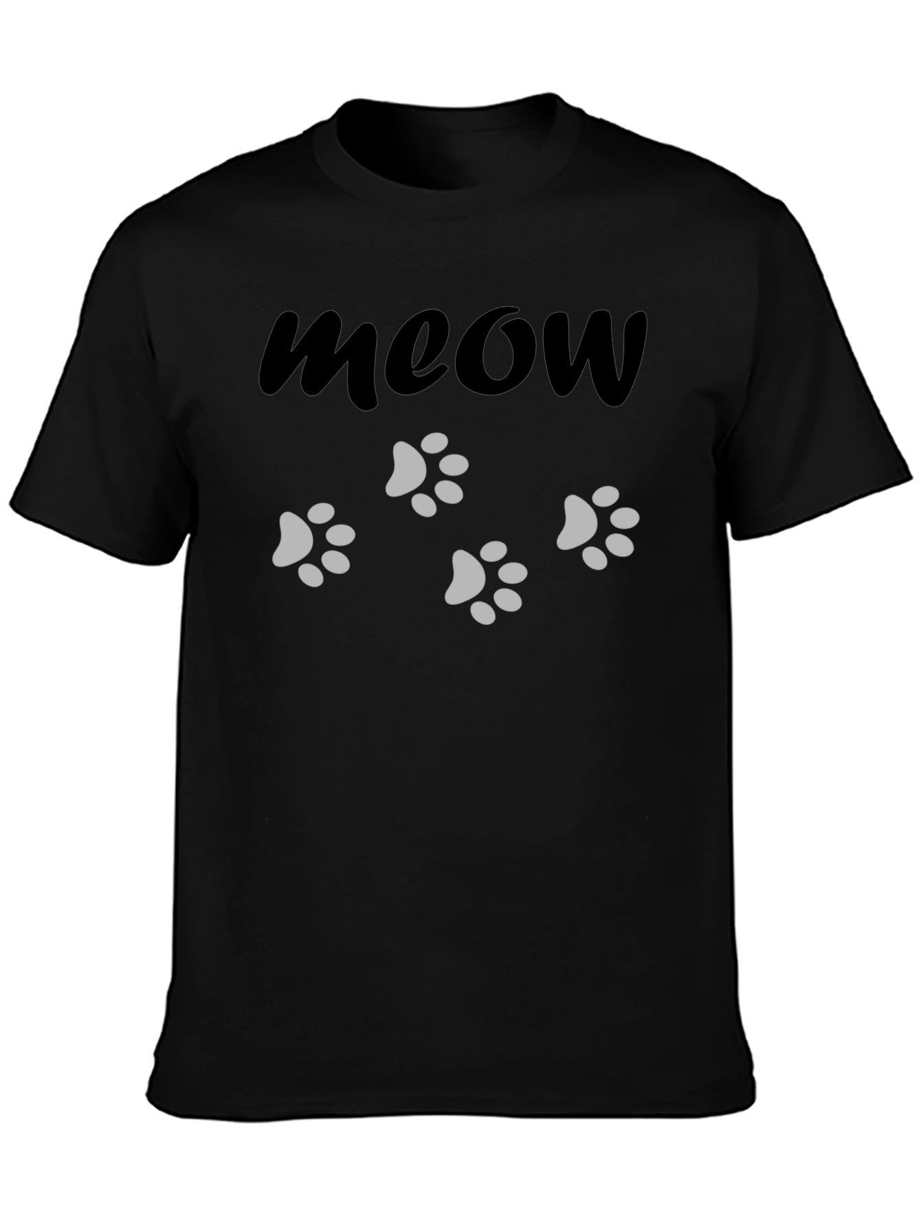 Meow Cat Paw Print Black T-Shirt