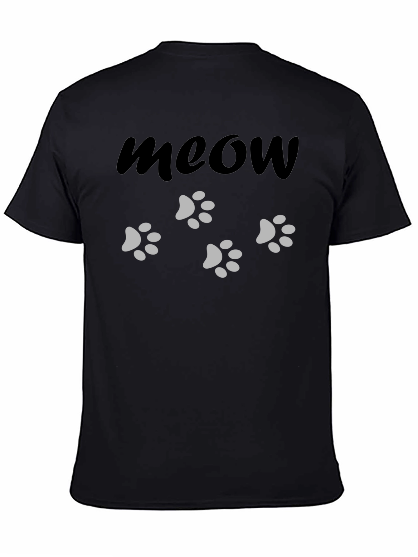 Meow Cat Paw Print Black T-Shirt