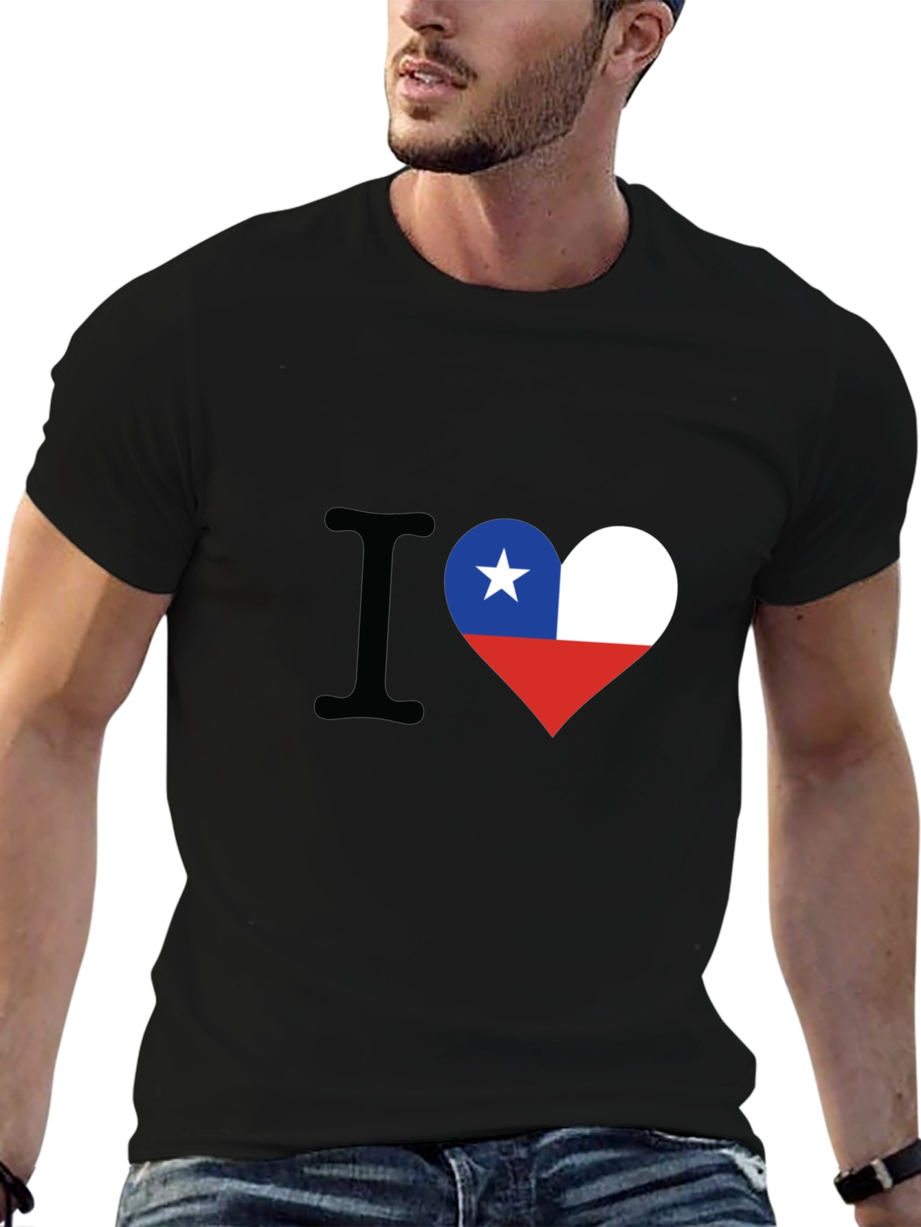 I Love Chile Heart Flag Black T-Shirt