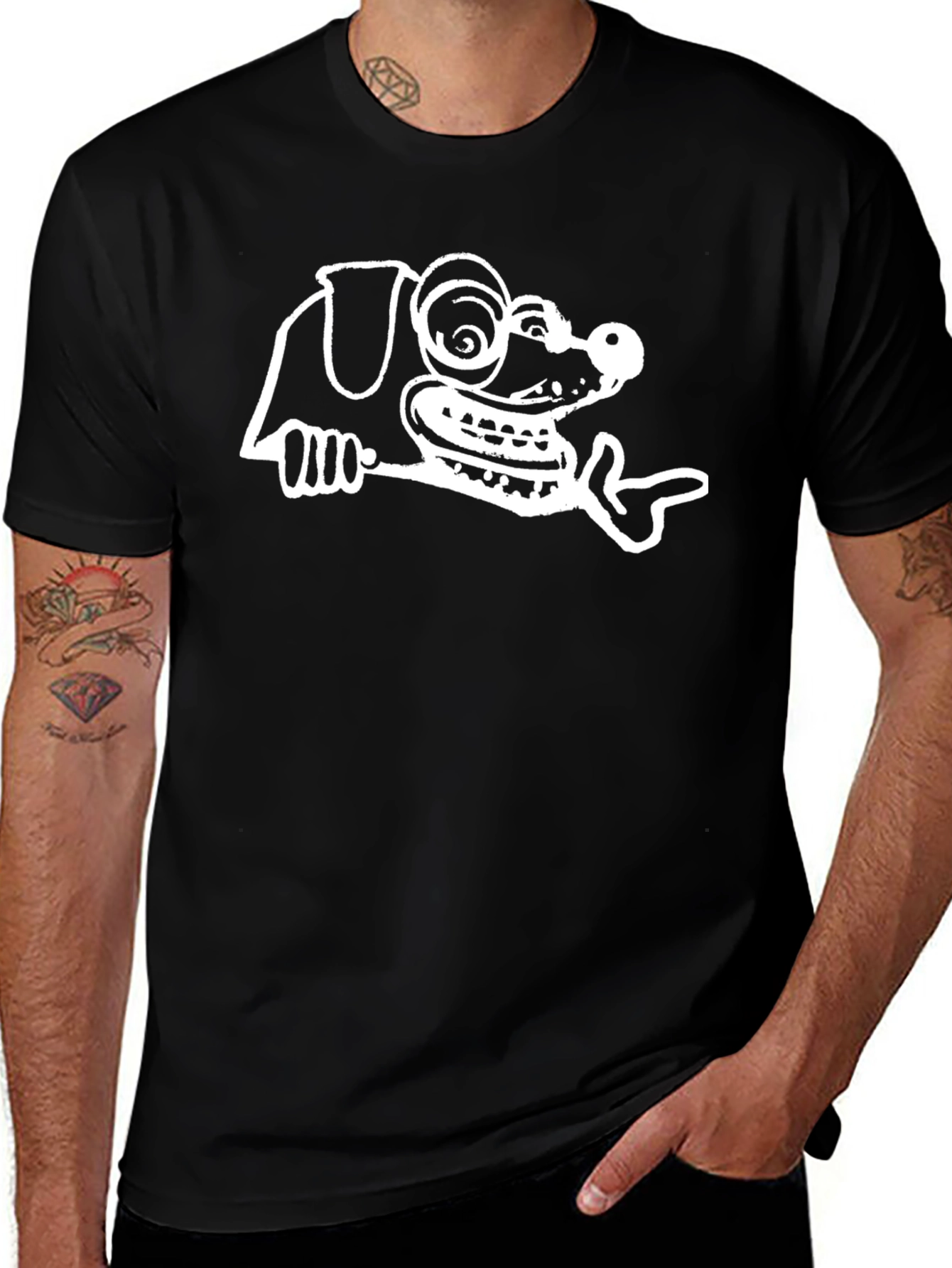 Dog Cartoon Graphic Tee - Black Casual Shirt