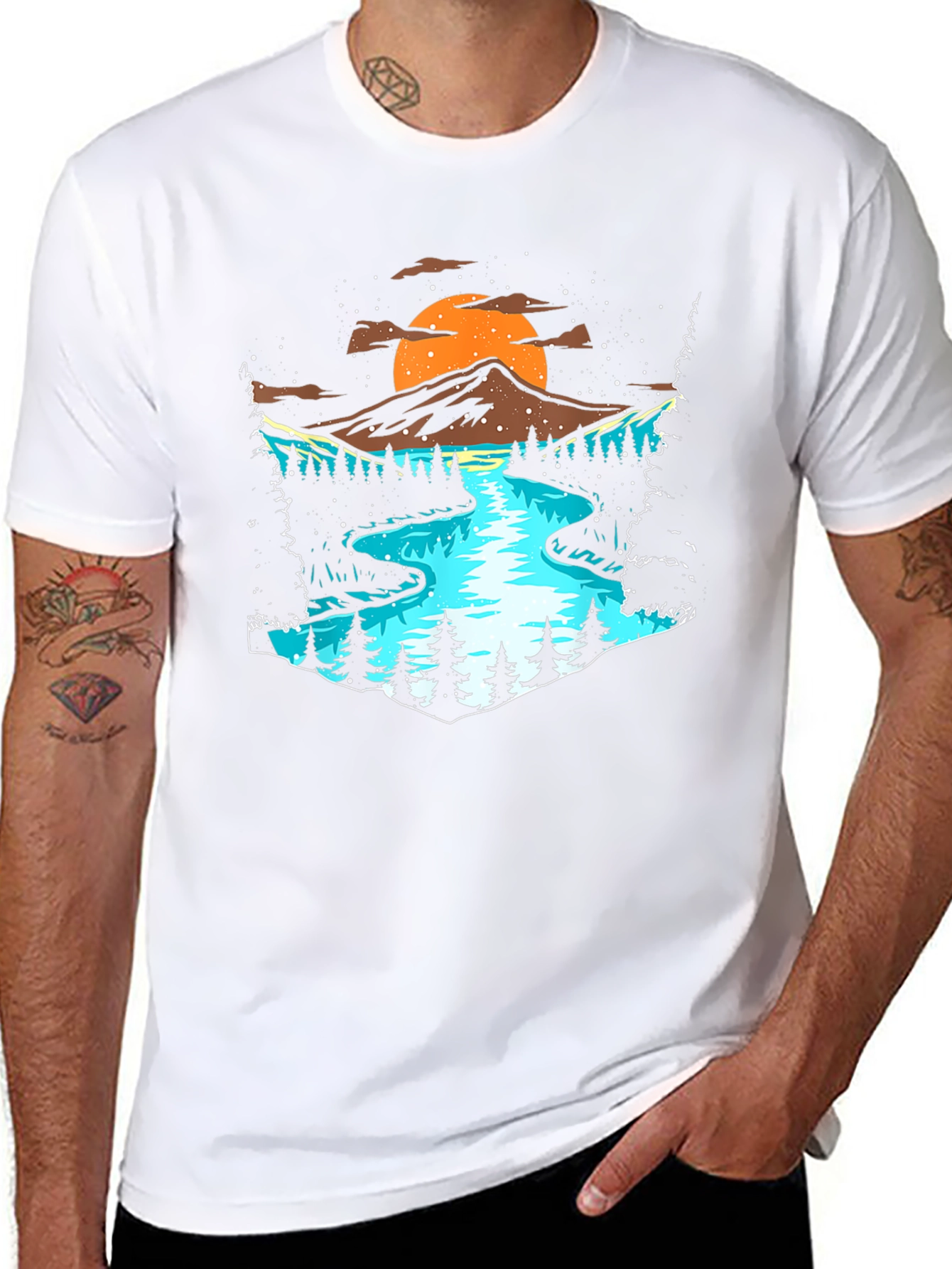 Nature Graphic Tee - Mountain River Scene