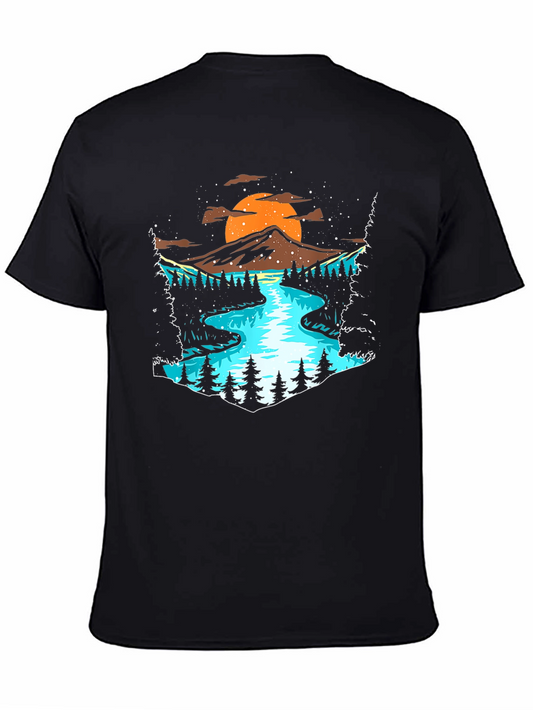Nature Graphic Tee - Mountain River Scene