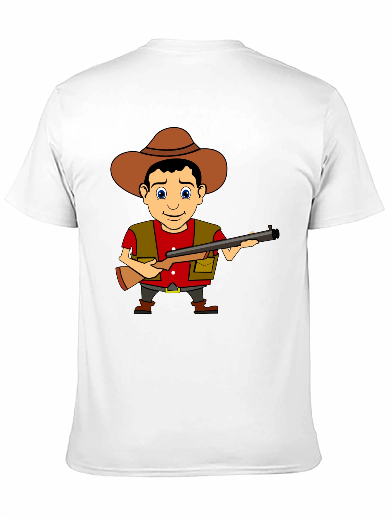 Cartoon Hunter Graphic Tee - Black Cotton T-Shirt