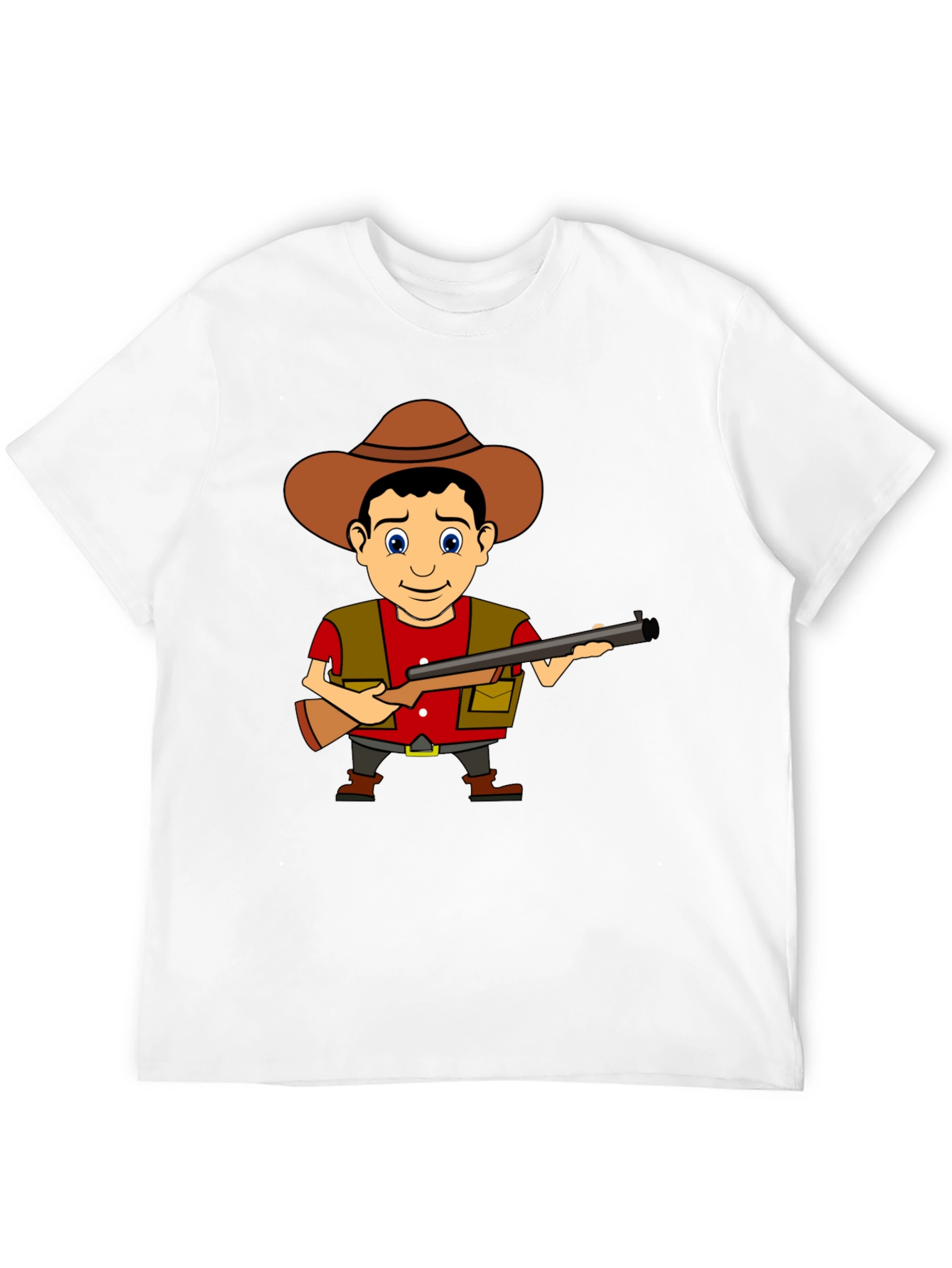 Cartoon Hunter Graphic Tee - Black Cotton T-Shirt