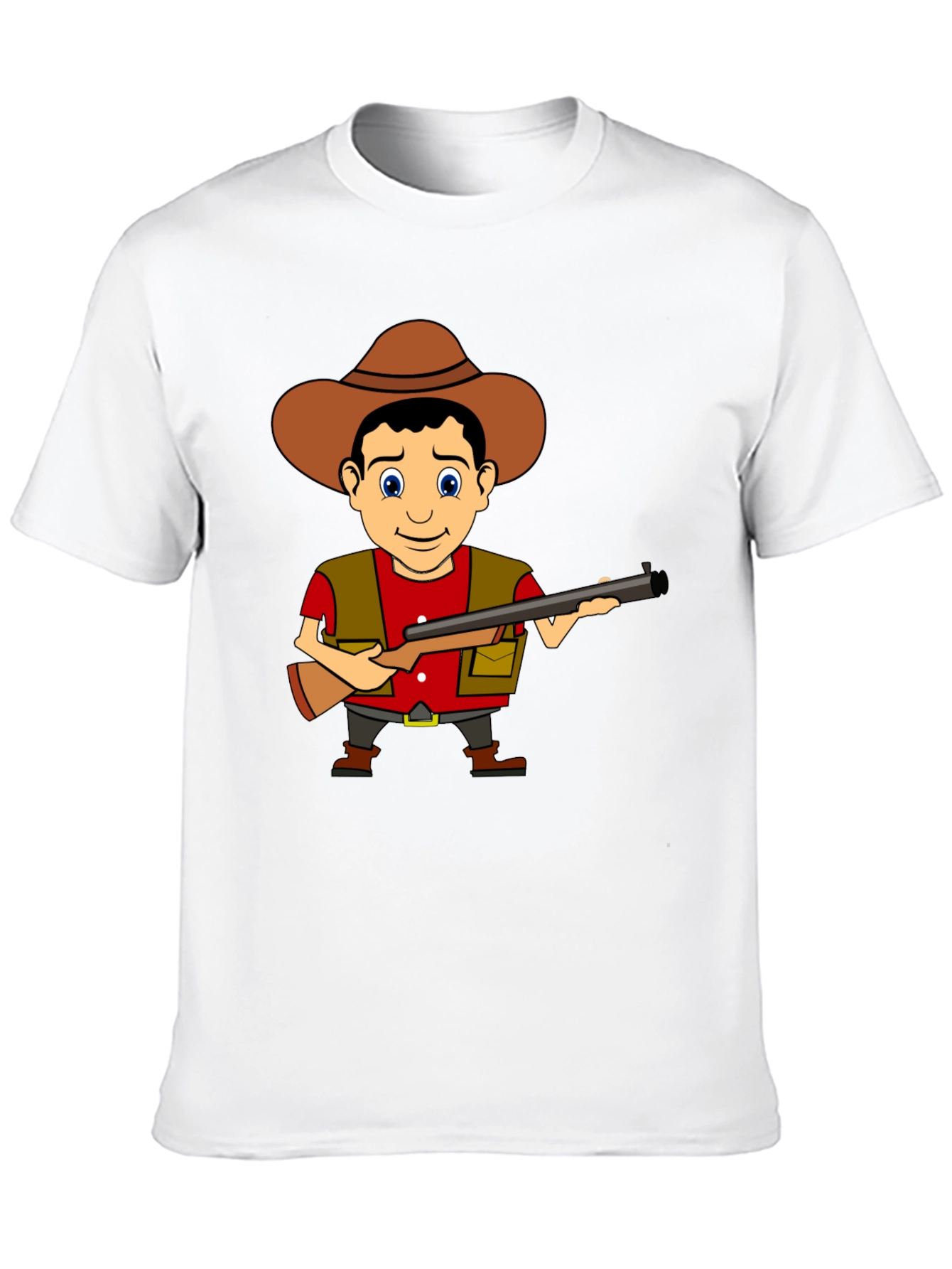 Cartoon Hunter Graphic Tee - Black Cotton T-Shirt