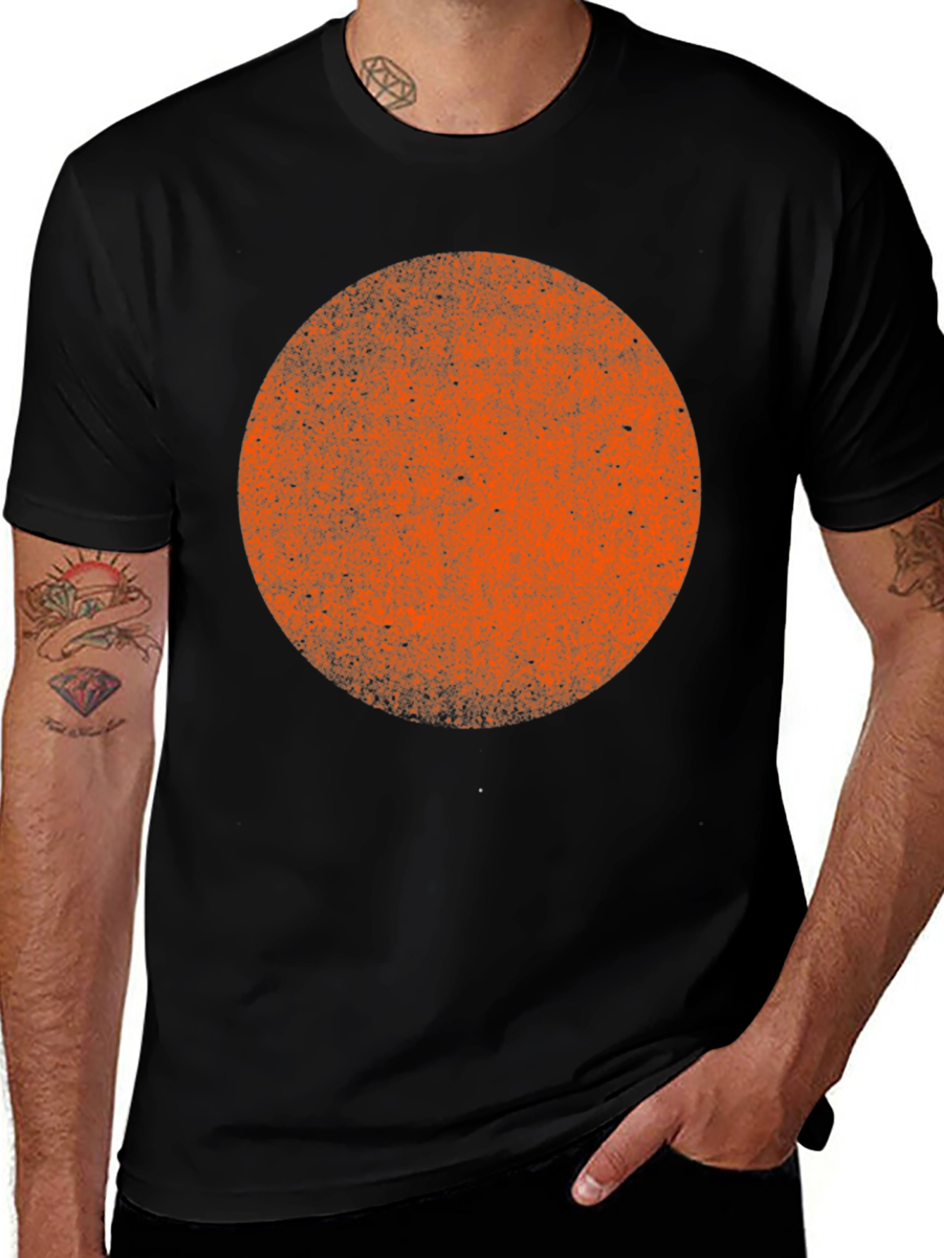 Distressed Orange Circle Graphic Black T-Shirt