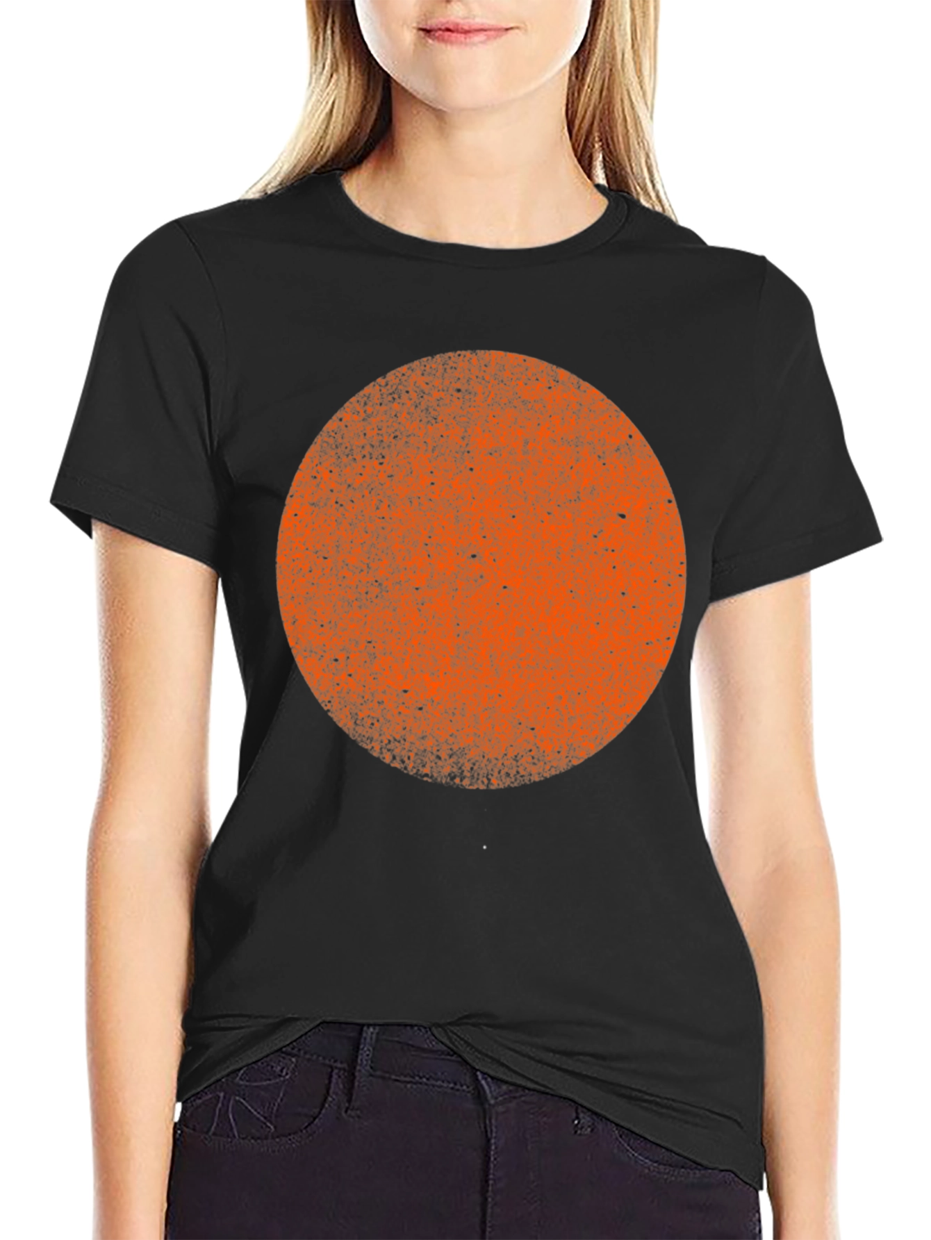 Distressed Orange Circle Graphic Black T-Shirt