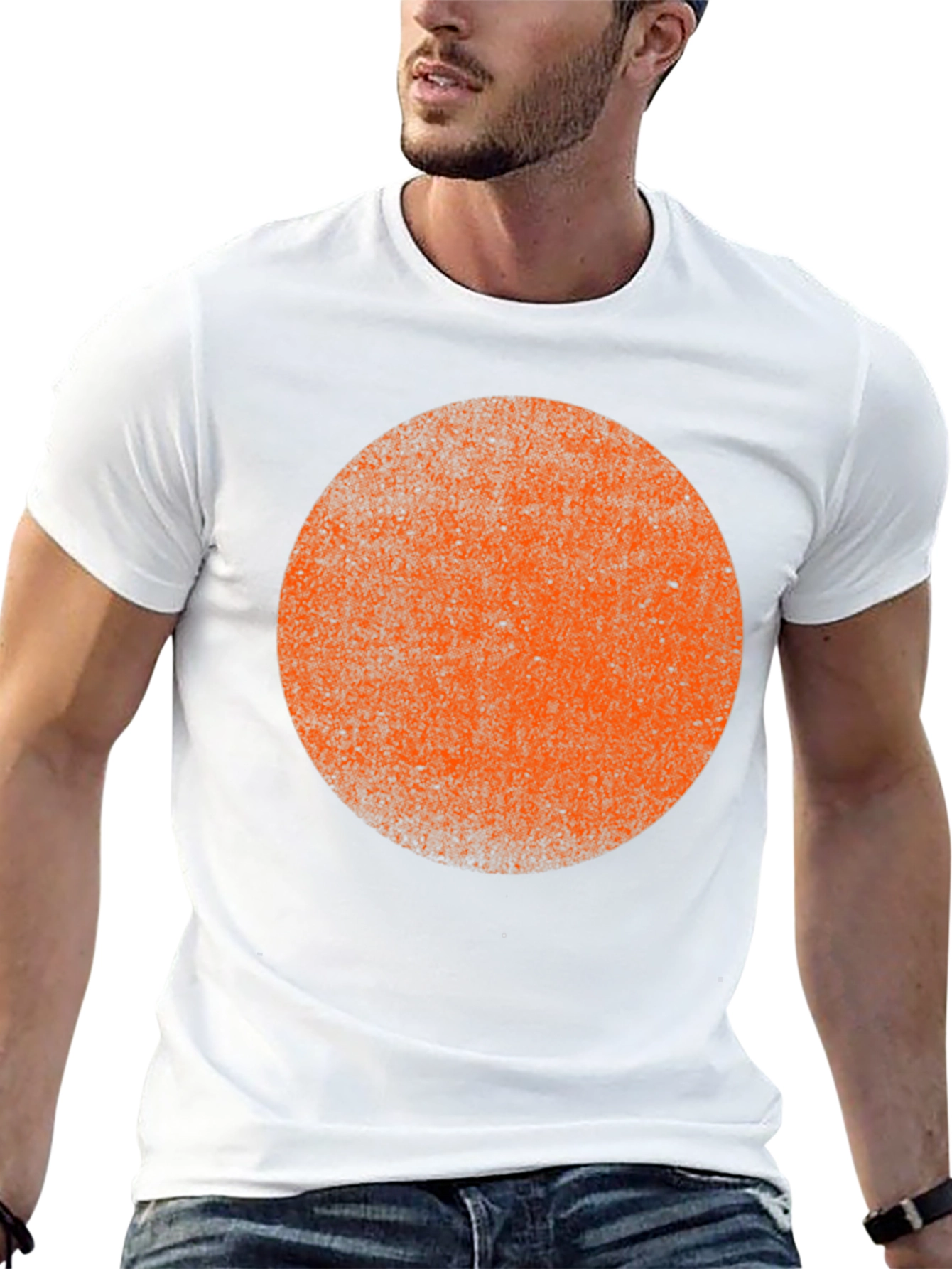 Distressed Orange Circle Graphic Black T-Shirt
