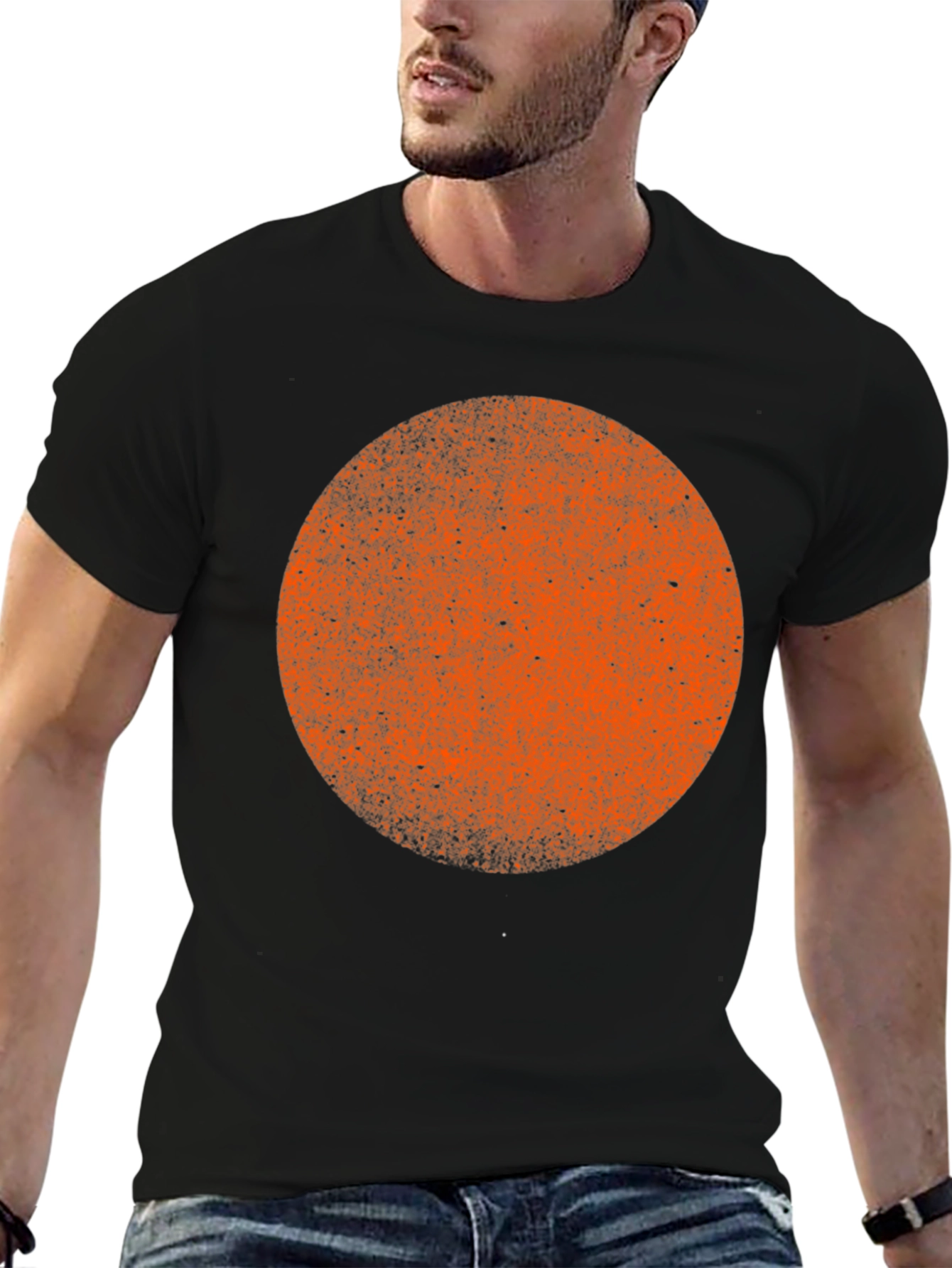 Distressed Orange Circle Graphic Black T-Shirt