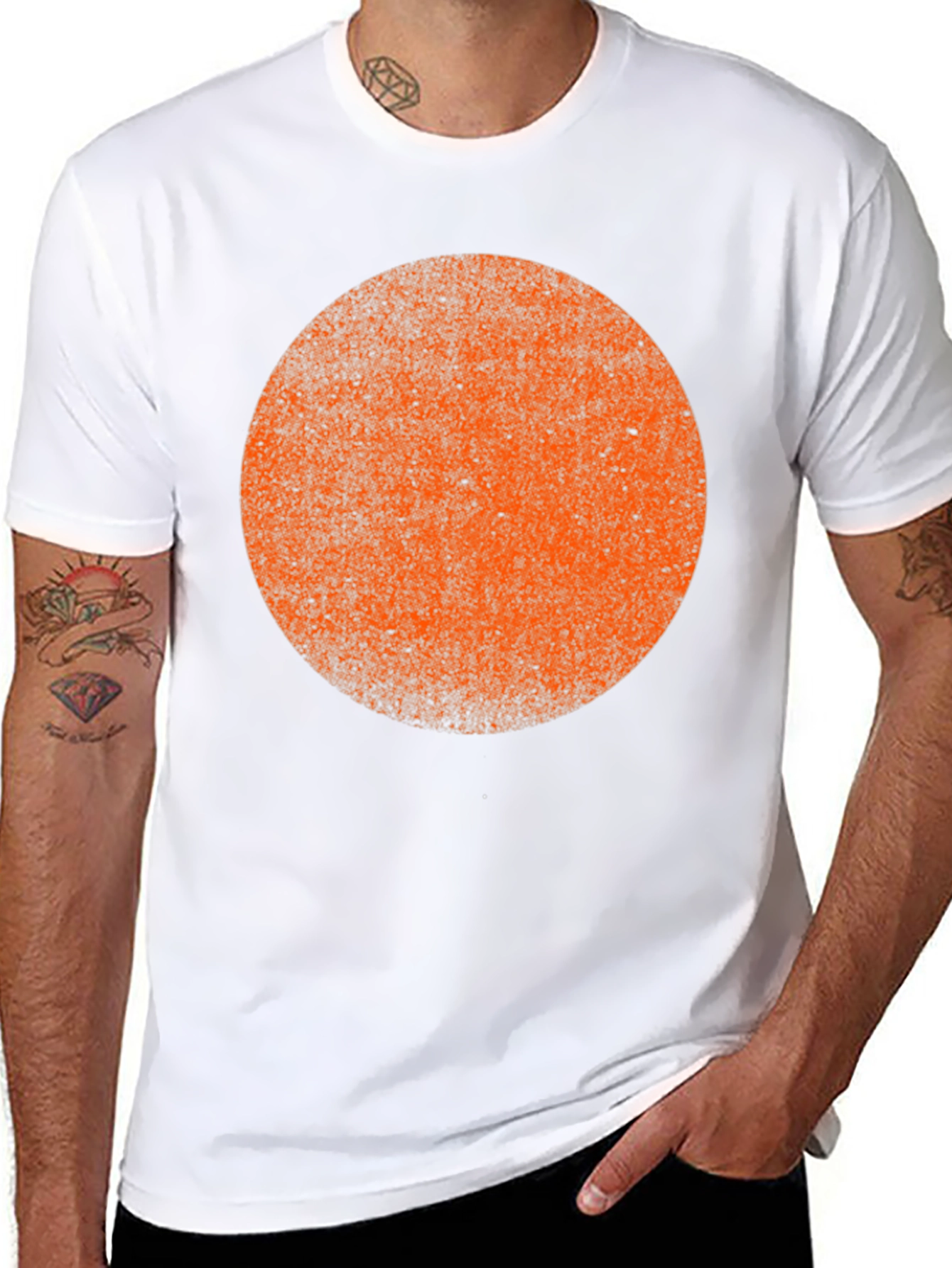 Distressed Orange Circle Graphic Black T-Shirt
