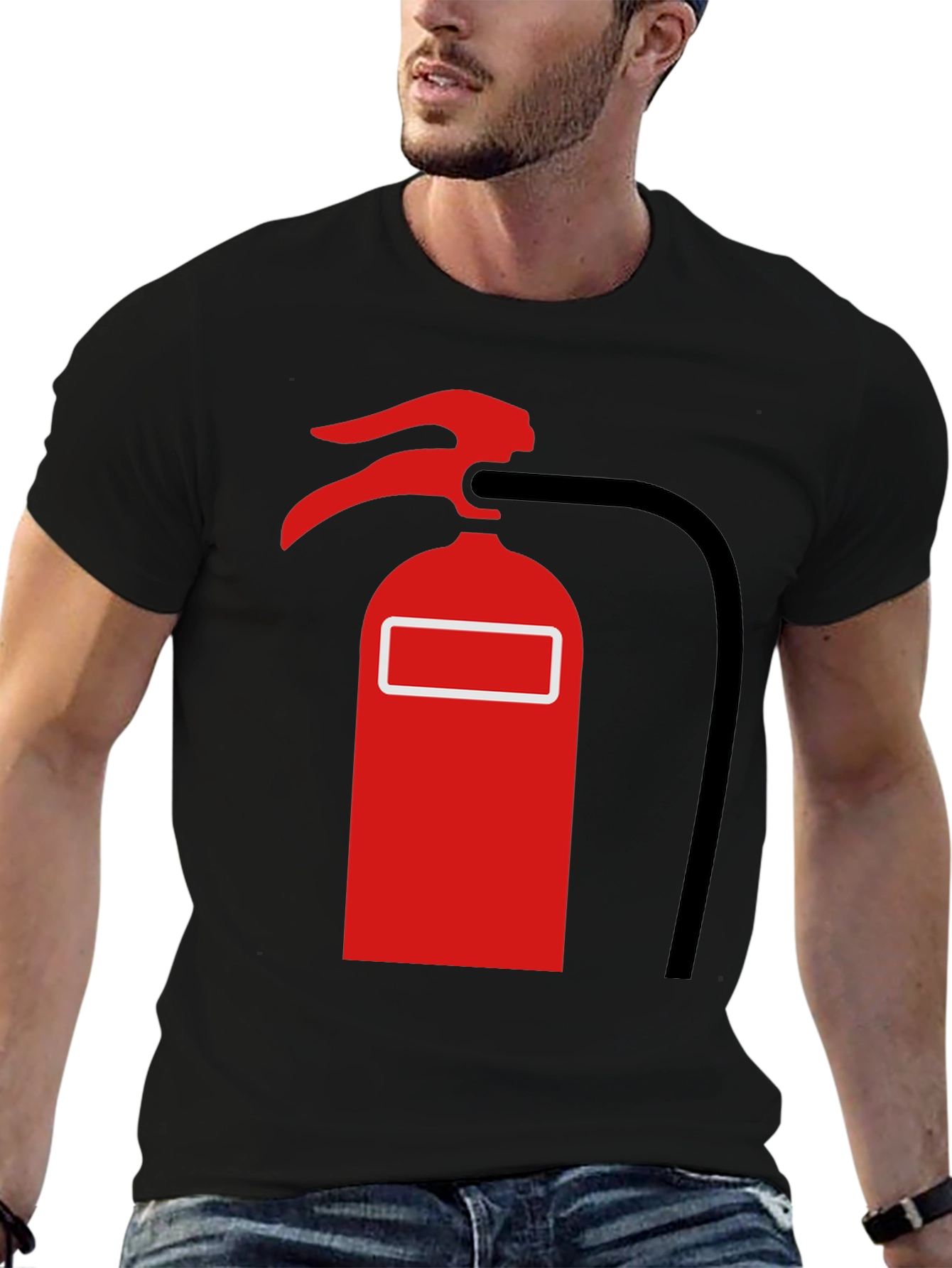 Fire Extinguisher Graphic Tee - Black Cotton T-Shirt