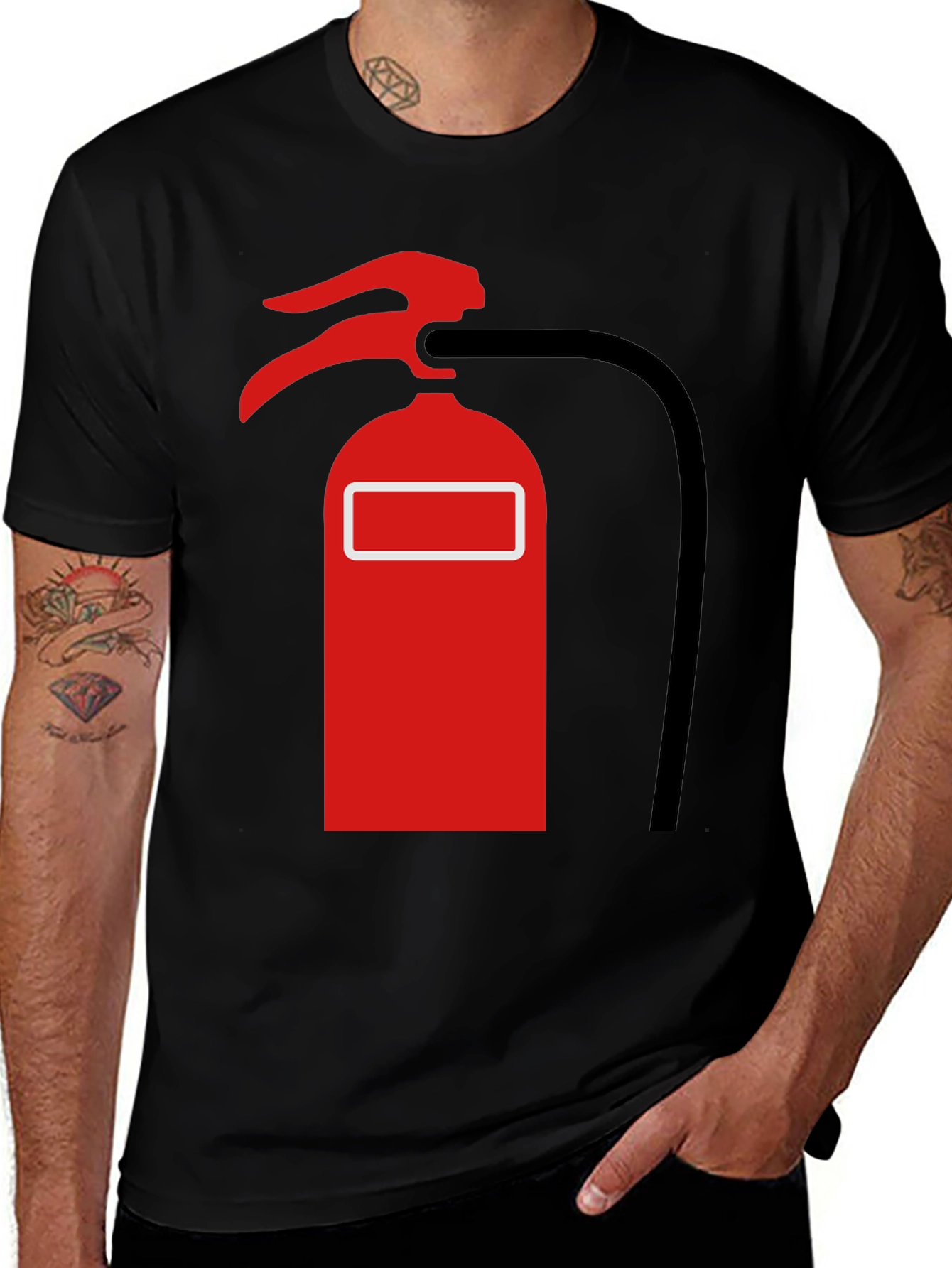 Fire Extinguisher Graphic Tee - Black Cotton T-Shirt