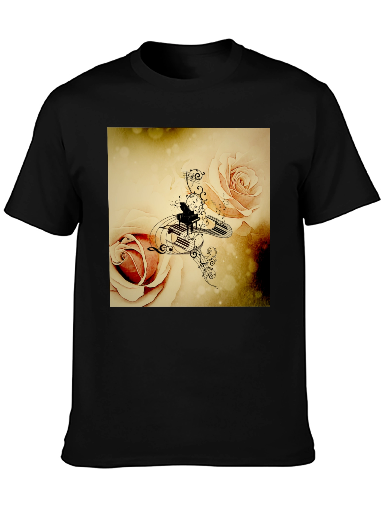 Musical Roses Black T-Shirt