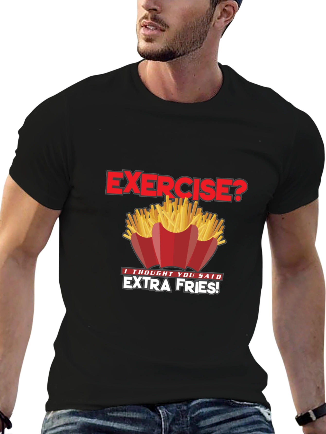 Funny Exercise Extra Fries Graphic T-Shirt