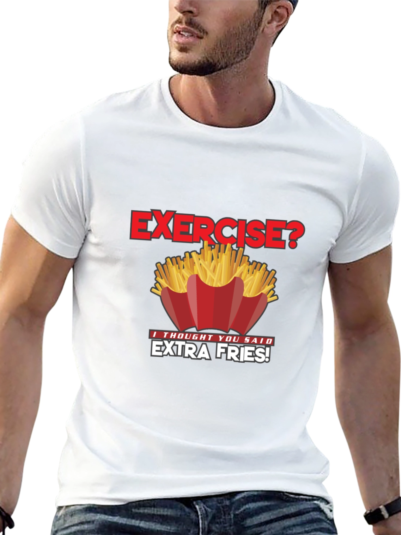 Funny Exercise Extra Fries Graphic T-Shirt