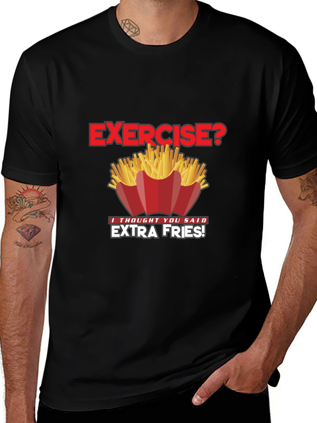 Funny Exercise Extra Fries Graphic T-Shirt
