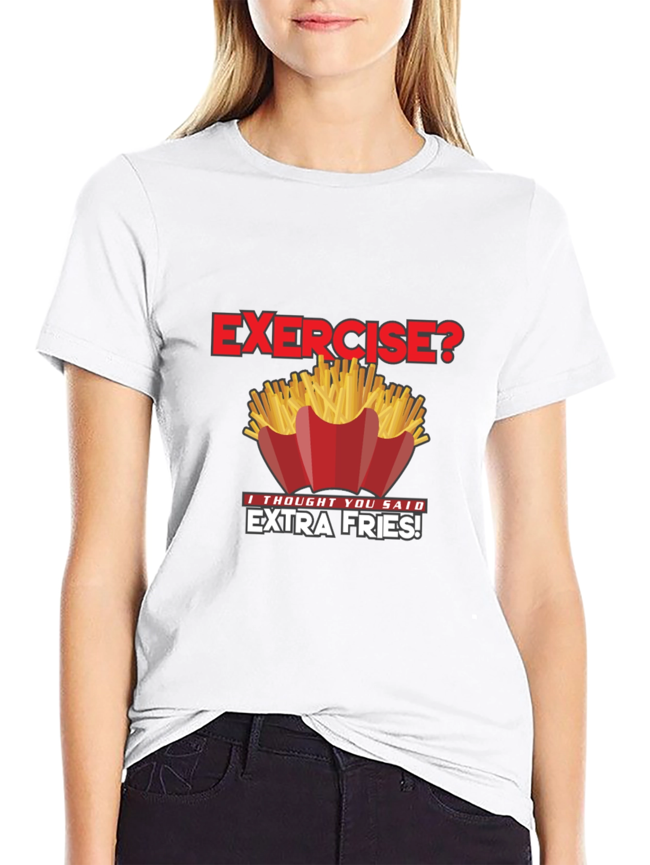 Funny Exercise Extra Fries Graphic T-Shirt