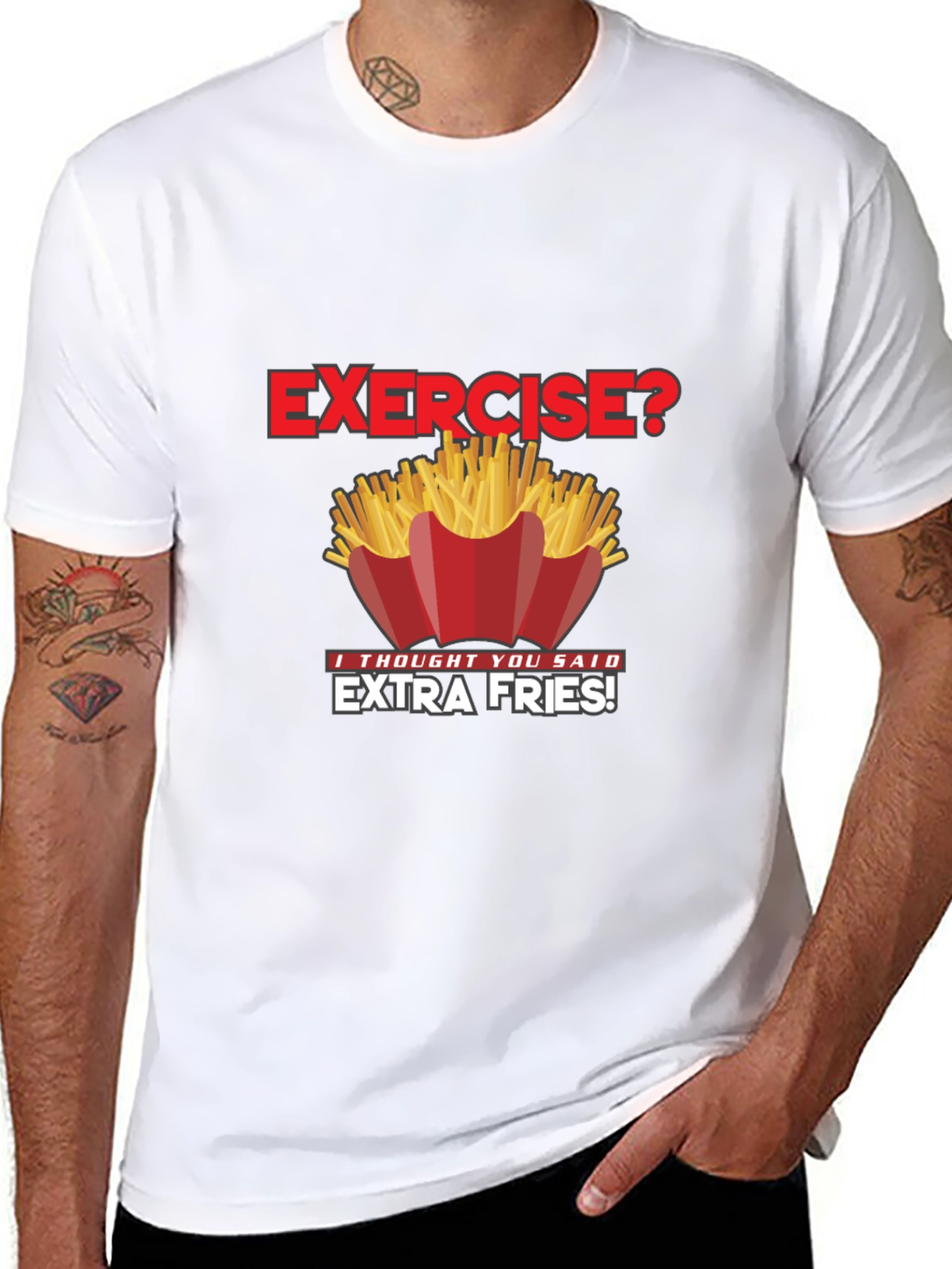 Funny Exercise Extra Fries Graphic T-Shirt